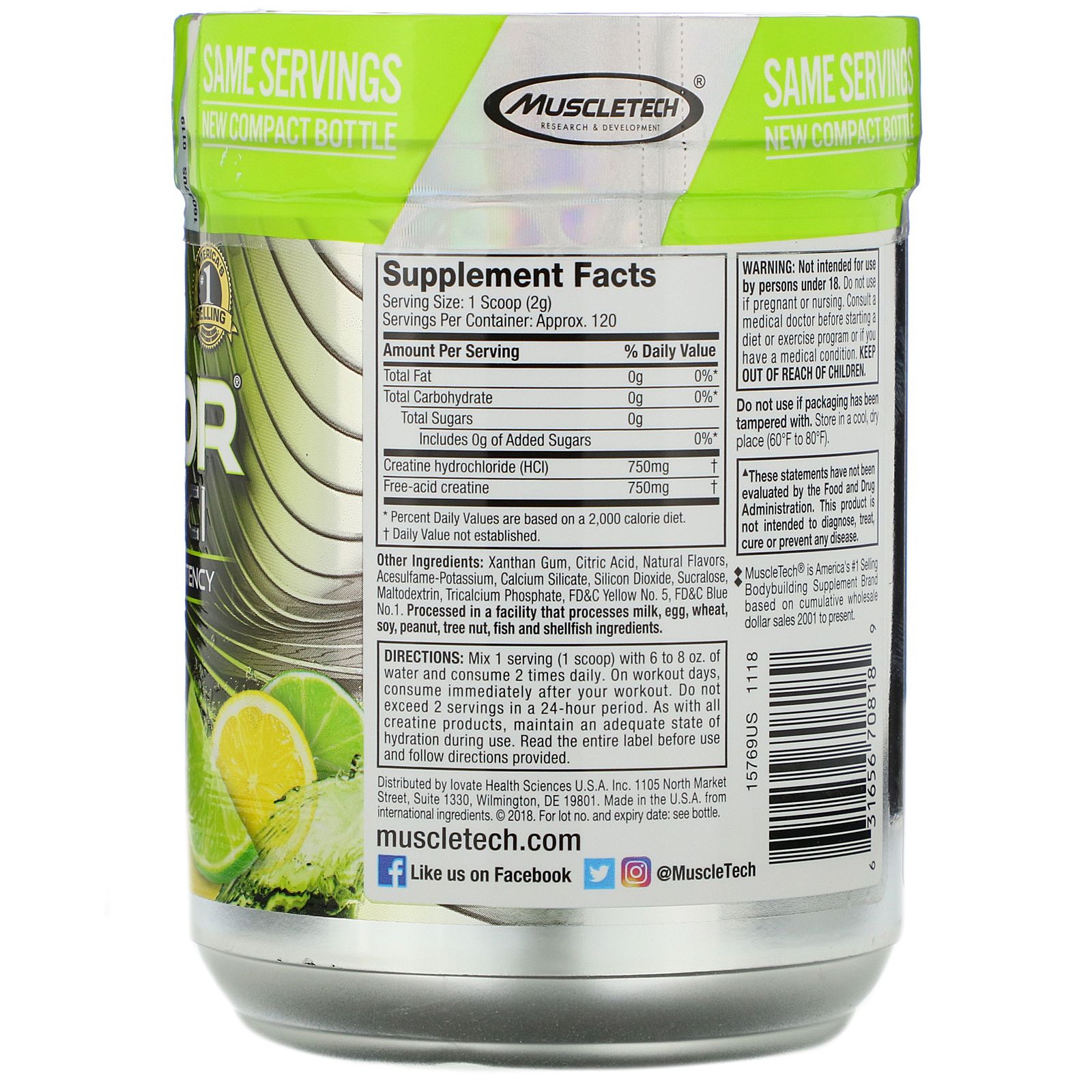 Muscletech, Performance Series, CREACTOR, Creatine HCI, Lemon-Lime Twist, 8.40 oz (238 g) - Imagem 2