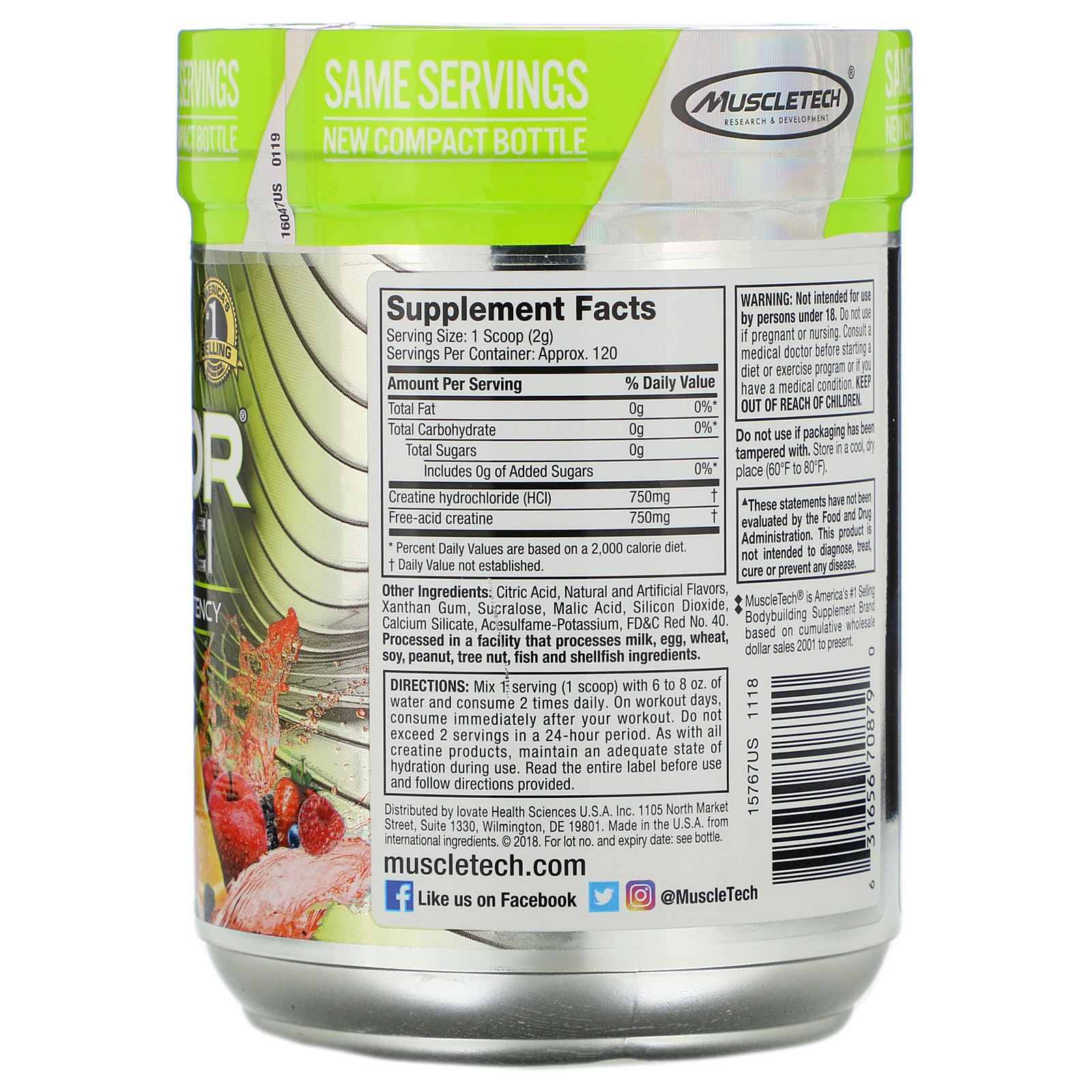 Muscletech, Performance Series, CREACTOR, Creatine HCl Formula, Fruit Punch Extreme, 9.51 oz (269 g) - Imagem 2
