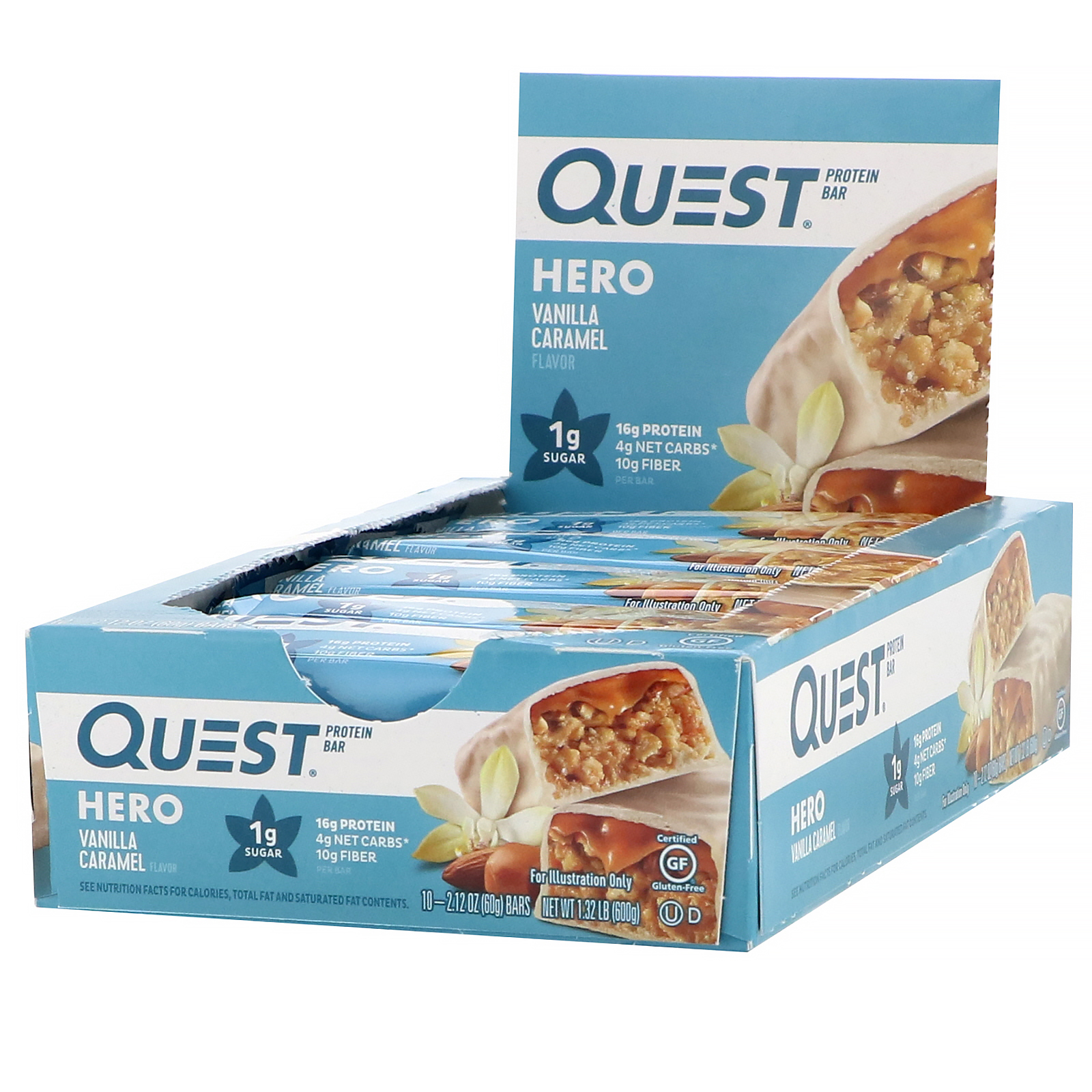 Quest Nutrition, Hero Barra de Proteínas, Caramelo e Baunilha, 10 Barras, 60 g (2,12 oz) Cada
