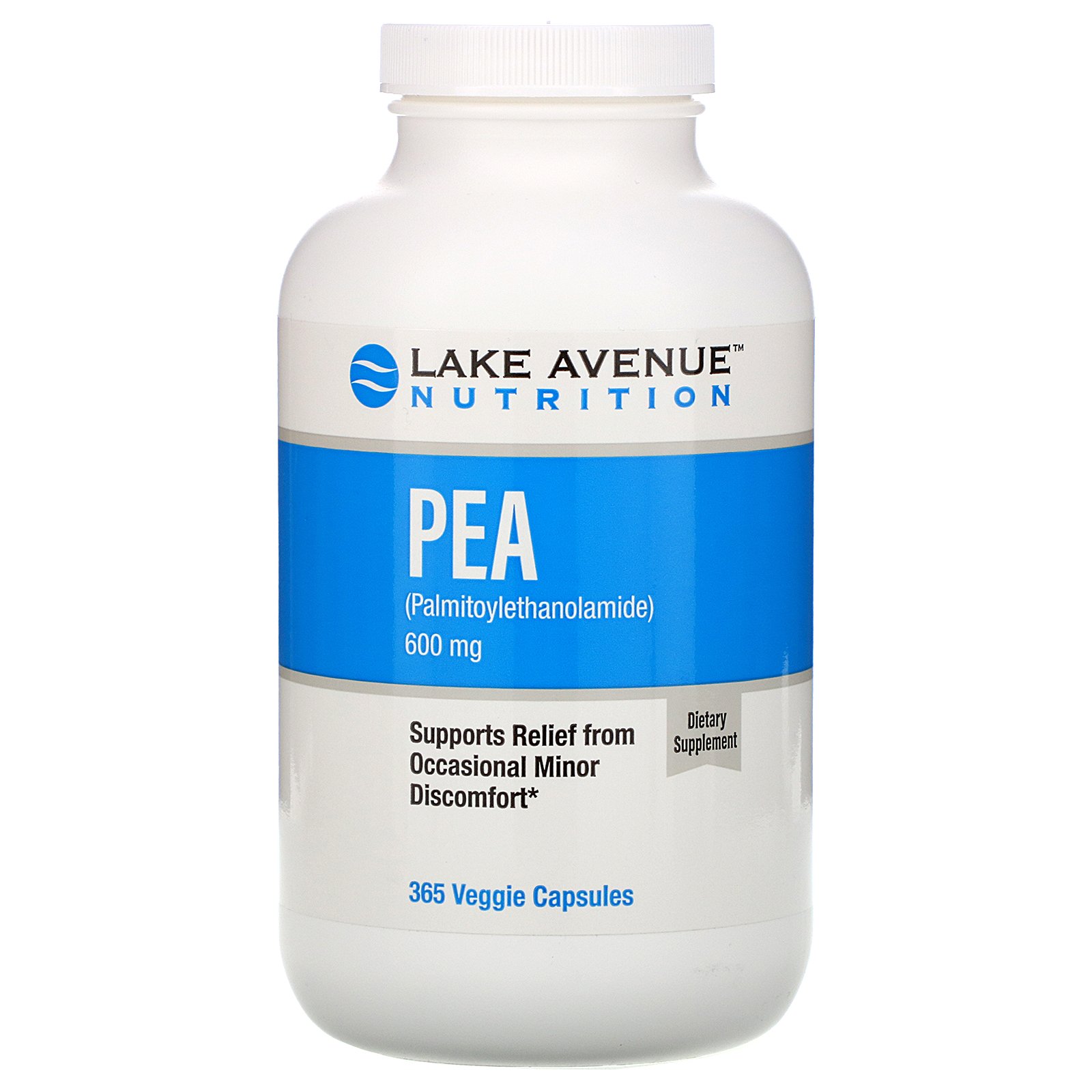 Lake Avenue Nutrition, PEA (Palmitoiletanolamida), 600 mg, 365 Cápsulas Vegetais
