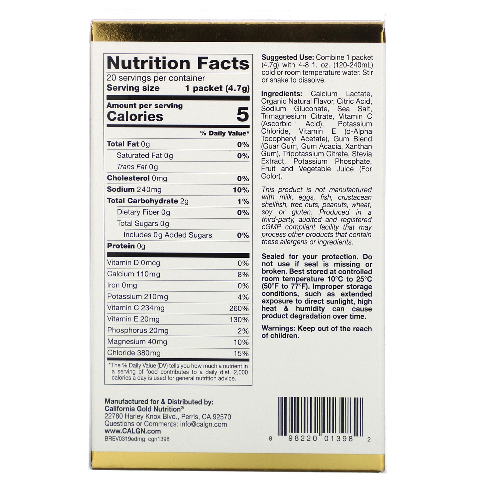 California Gold Nutrition, HydrationUP, Mistura de Bebida com Eletrólitos, Uva, 20 Pacotes, 0,17 oz (4,7 g) Cada - Imagem 2