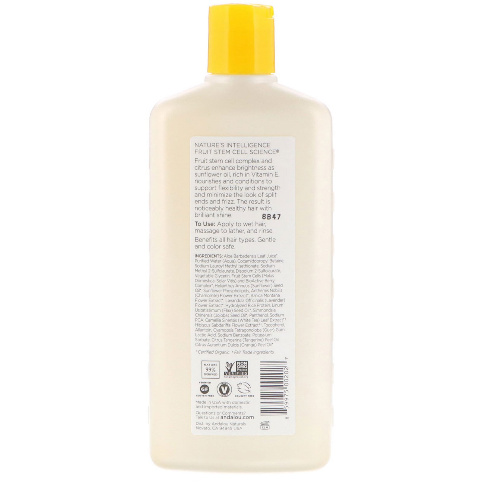 Andalou Naturals, Shampoo, Brilliant Shine, For Strength and Vitality, Sunflower & Citrus, 11.5 fl oz (340 ml) - Imagem 2