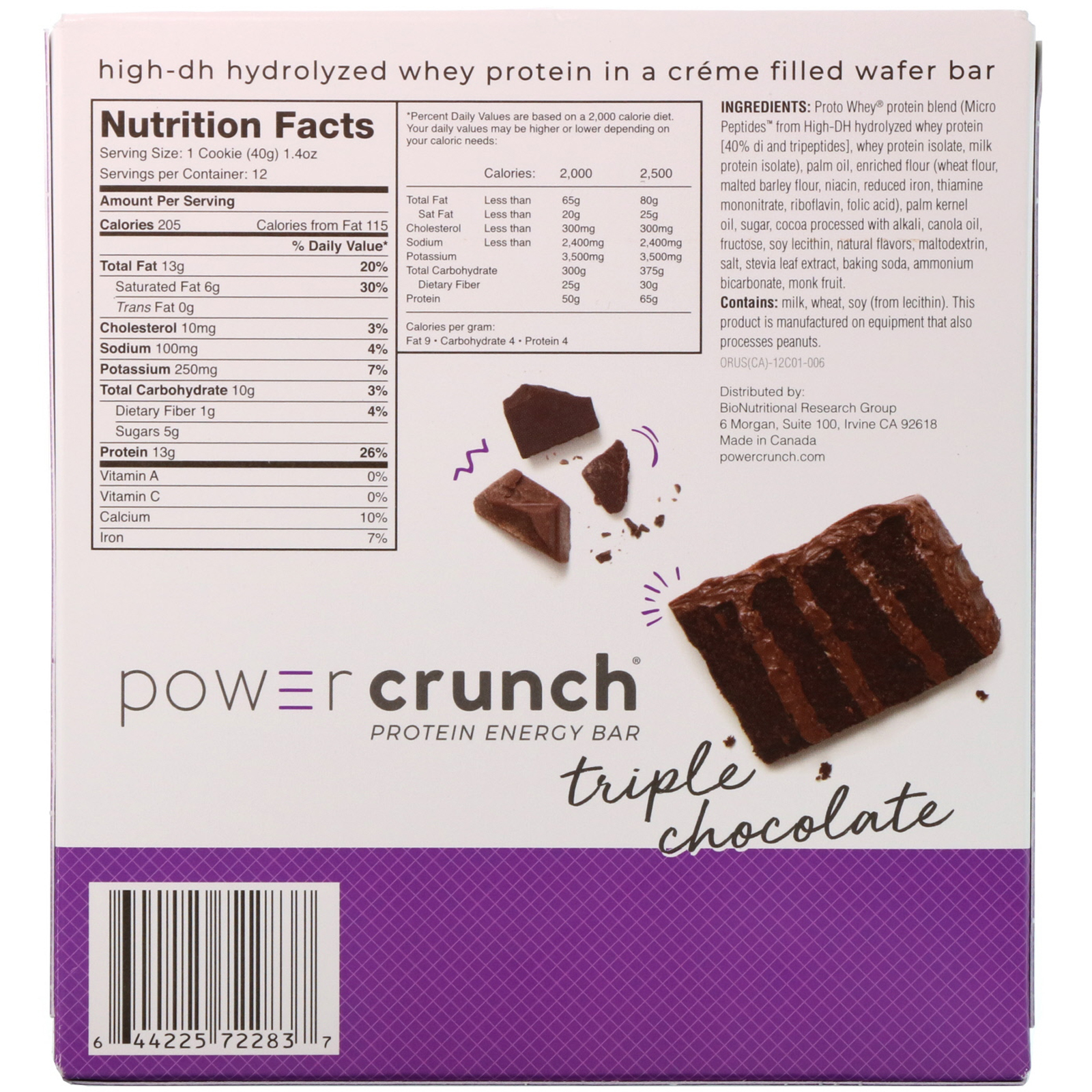 BNRG, Barra Energética Proteica Power Crunch, Original, Triple Chocolate, 12 Barras, 40 g (1,4 oz) Cada - Imagem 3