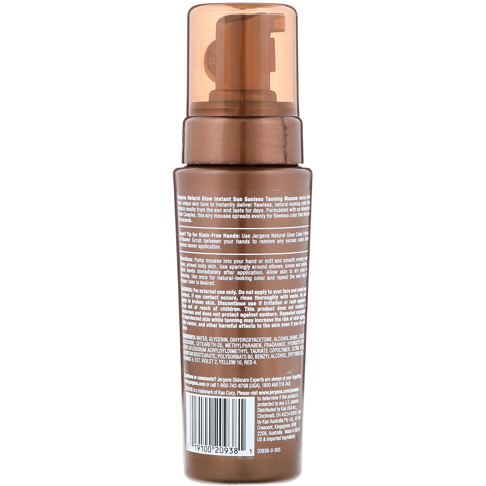 Jergens, Brilho natural, Instant Sun, mousse bronzeador sem sol, bronzeado profundo, 6 fl oz (177 ml) - Imagem 2