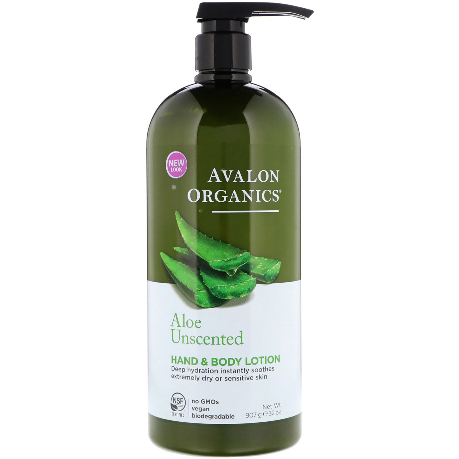 Avalon Organics, Loção Corporal e das Mãos, Aloe sem perfume, 32 oz (907 g)
