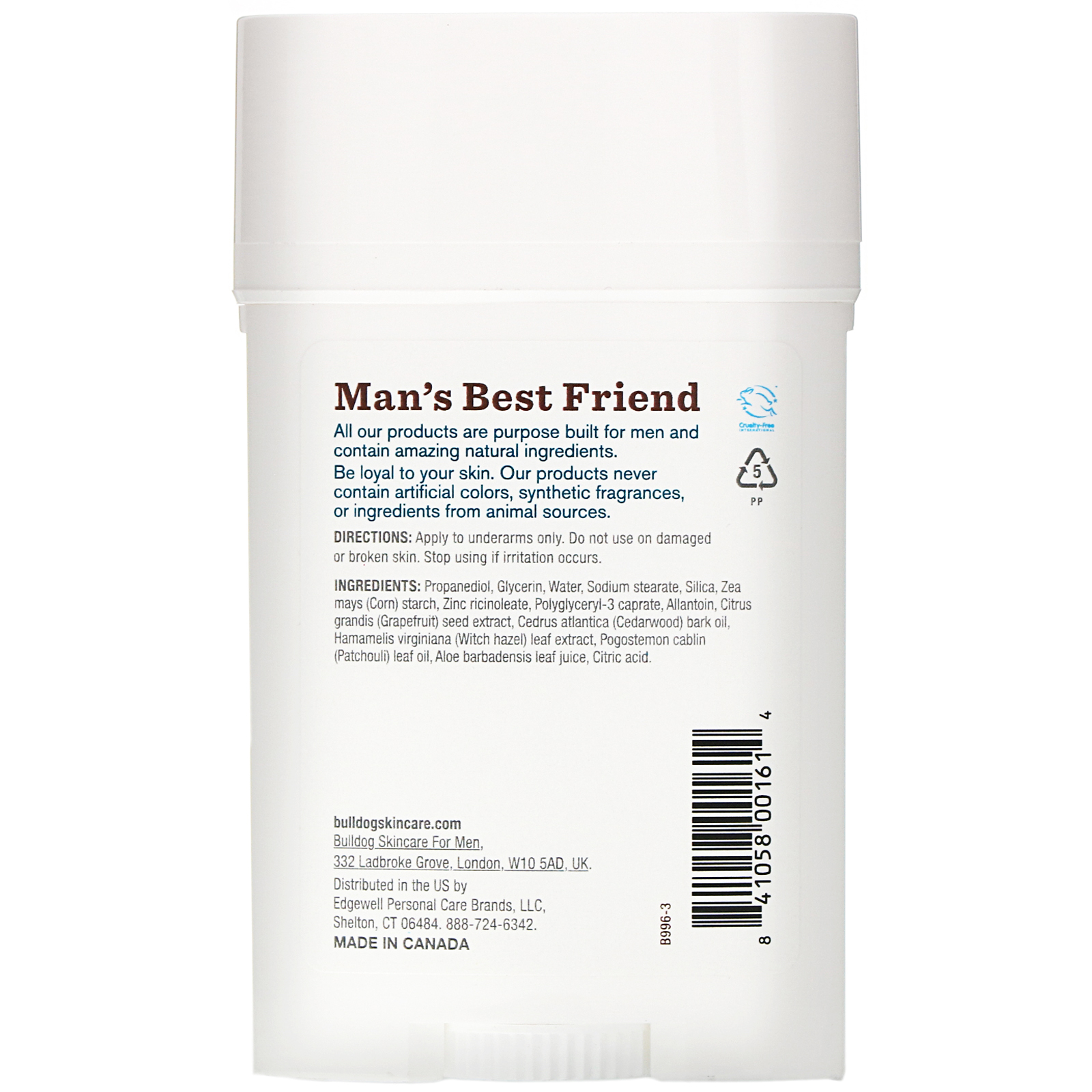Bulldog Skincare For Men, Desodorante de Cedro e Patchuli, 2,4 oz (68 g) - Imagem 2