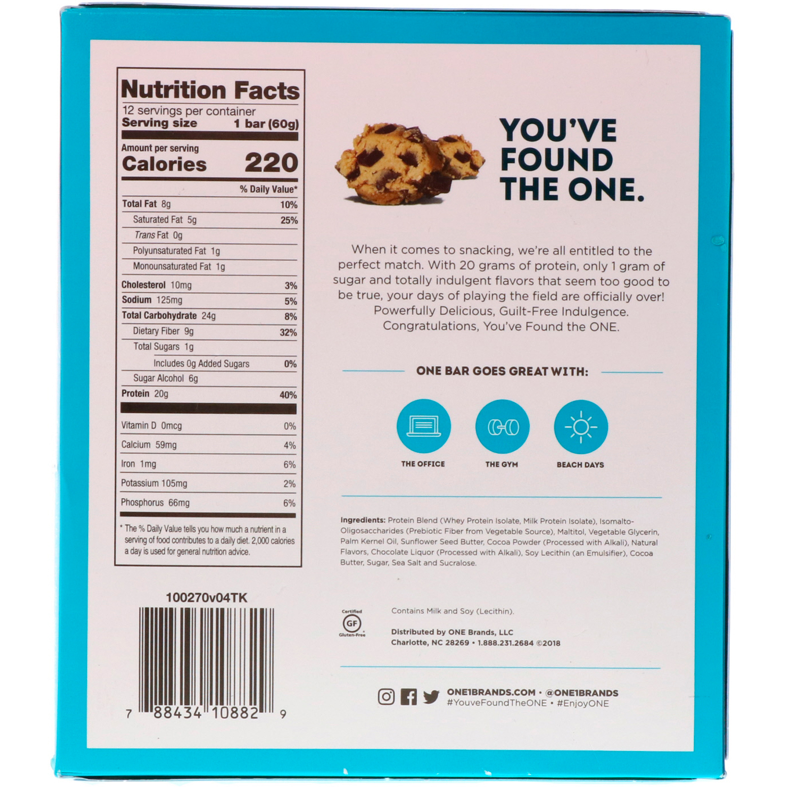One Brands, ONE Bar, Chocolate Chip Cookie Dough, 12 Bars, 2.12 oz (60 g) Each - Imagem 3