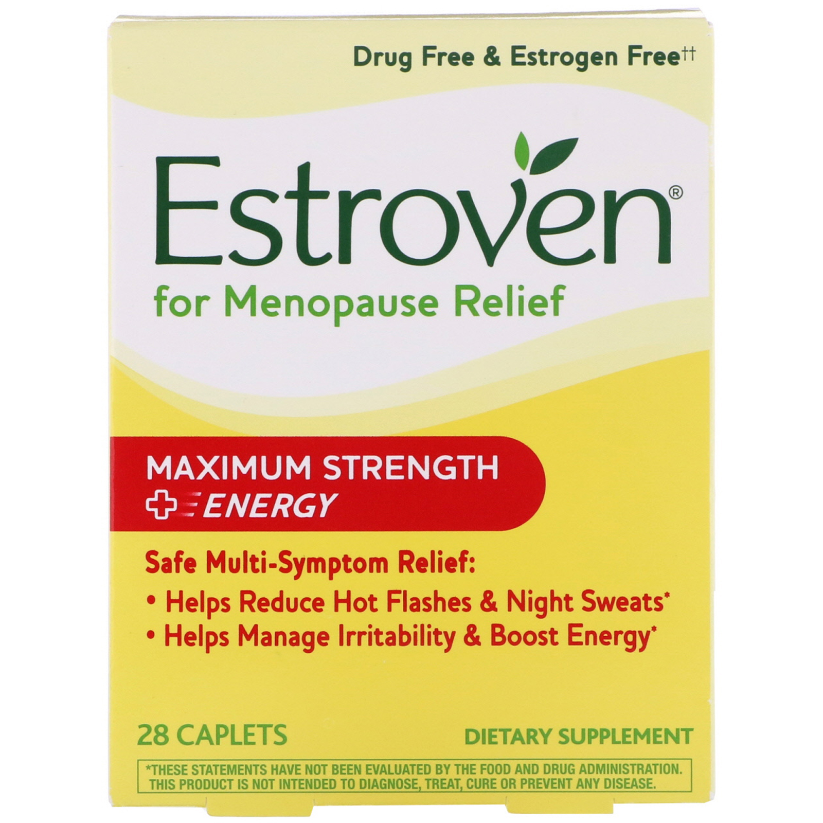 Estroven, Menopause Relief, Maximum Strength + Energy, 28 Caplets