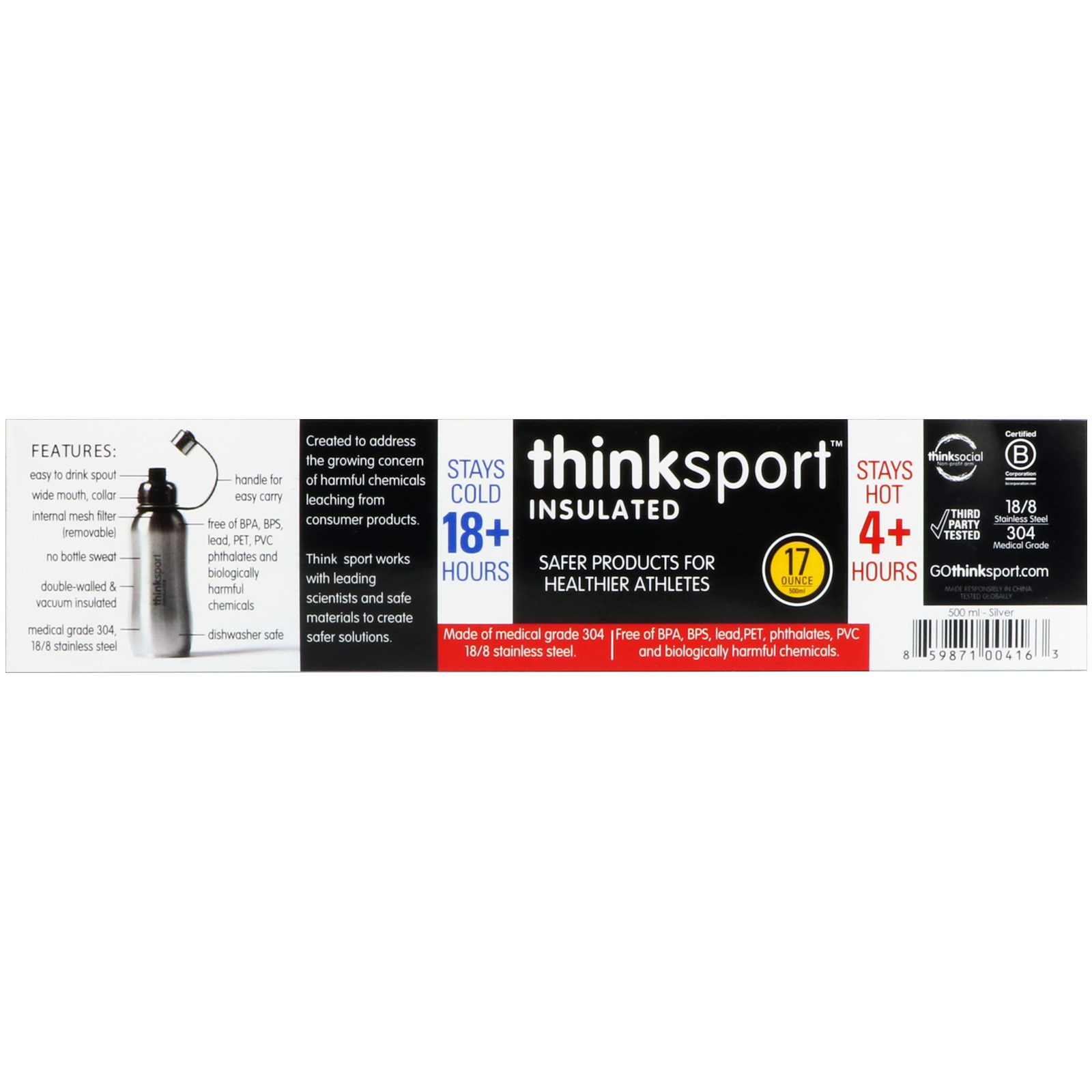 Think, Thinksport, Garrafa Térmica Esportiva, Prata, 500ml - Imagem 3