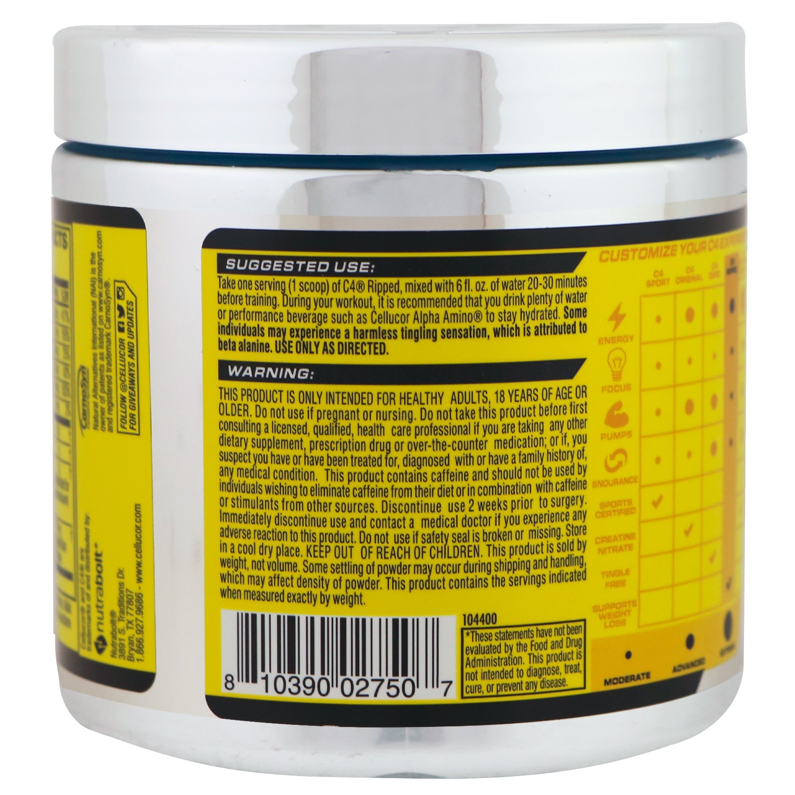Cellucor, C4 Ripped Explosive, pré-treino, framboesa azul gelo, 6,3 oz (180 g) - Imagem 3