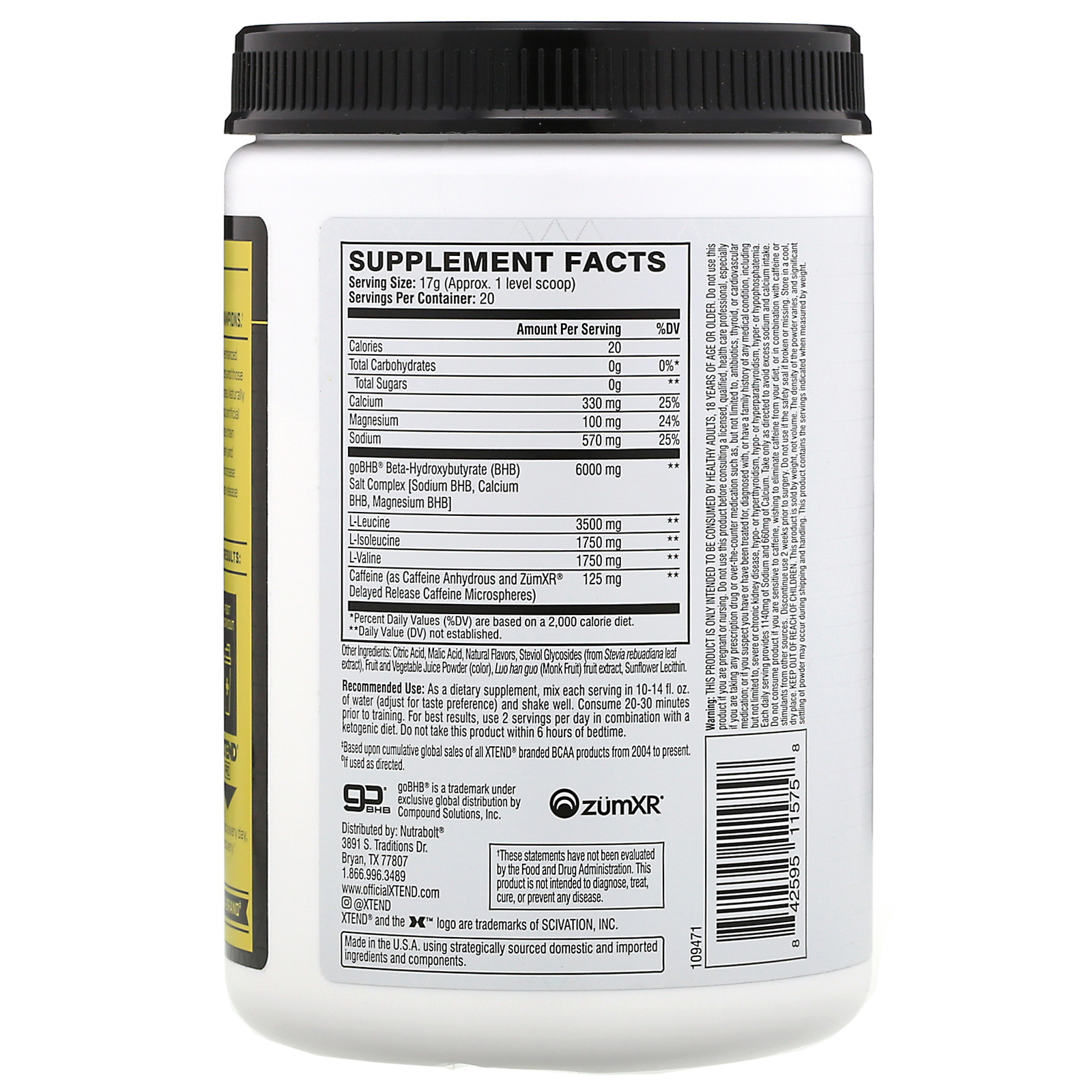 Scivation, Xtend, Keto Energy, Ponche de Frutas, 340 g (12 oz) - Imagem 2