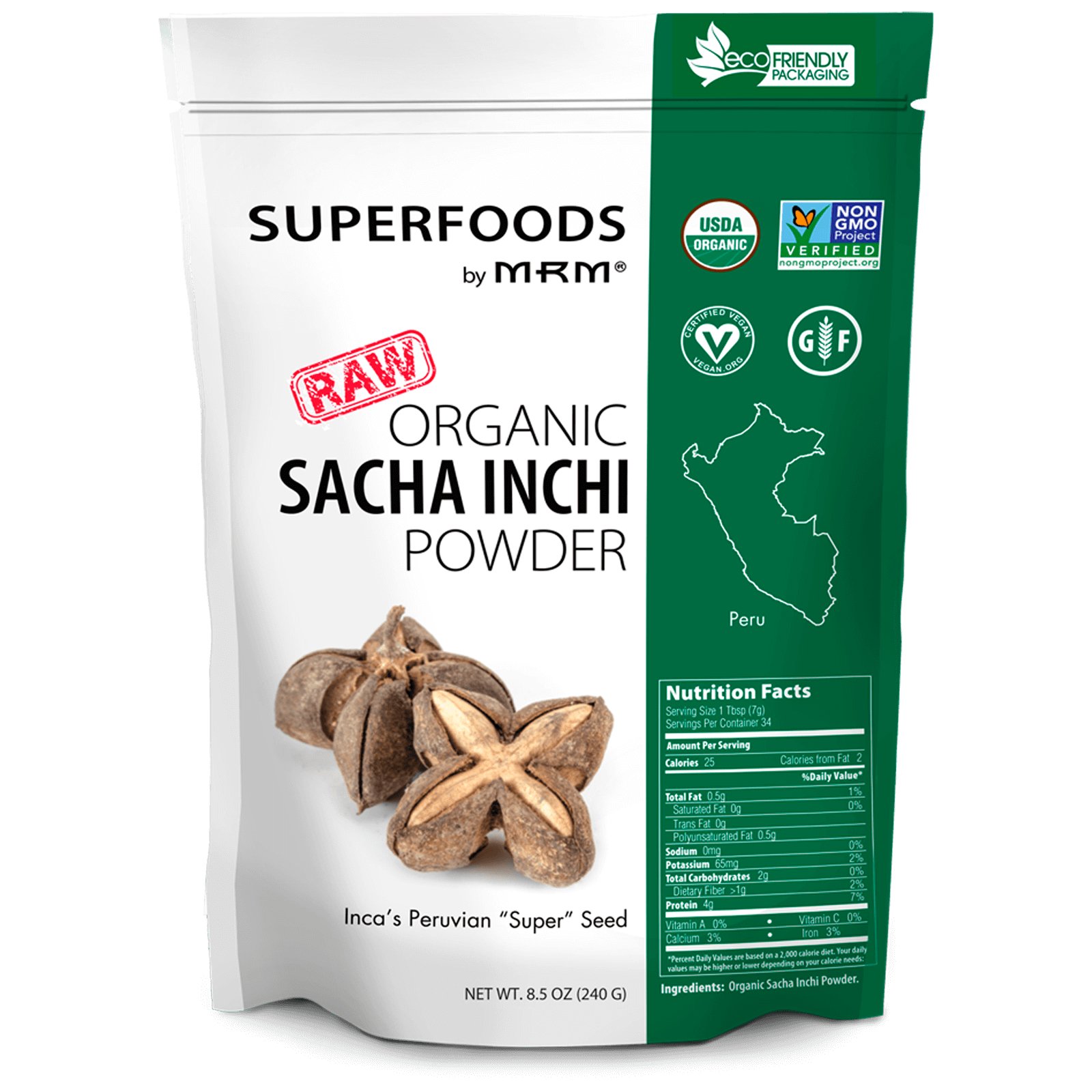 MRM, Pó de Sacha Inchi Orgânica Crua, 240 g (8,5 oz)