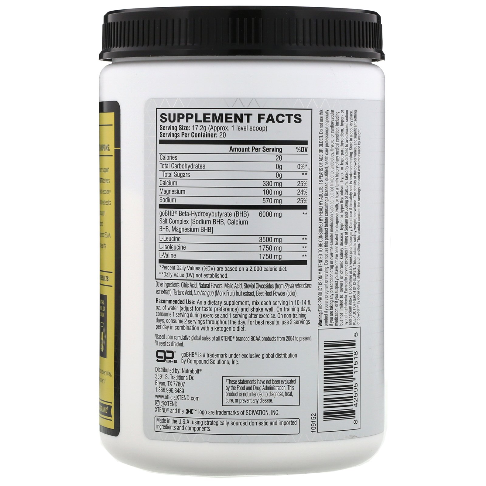 Scivation, Xtend, Keto BHB, Splash de Morango e Kiwi, 344 g (12,1 oz) - Imagem 2
