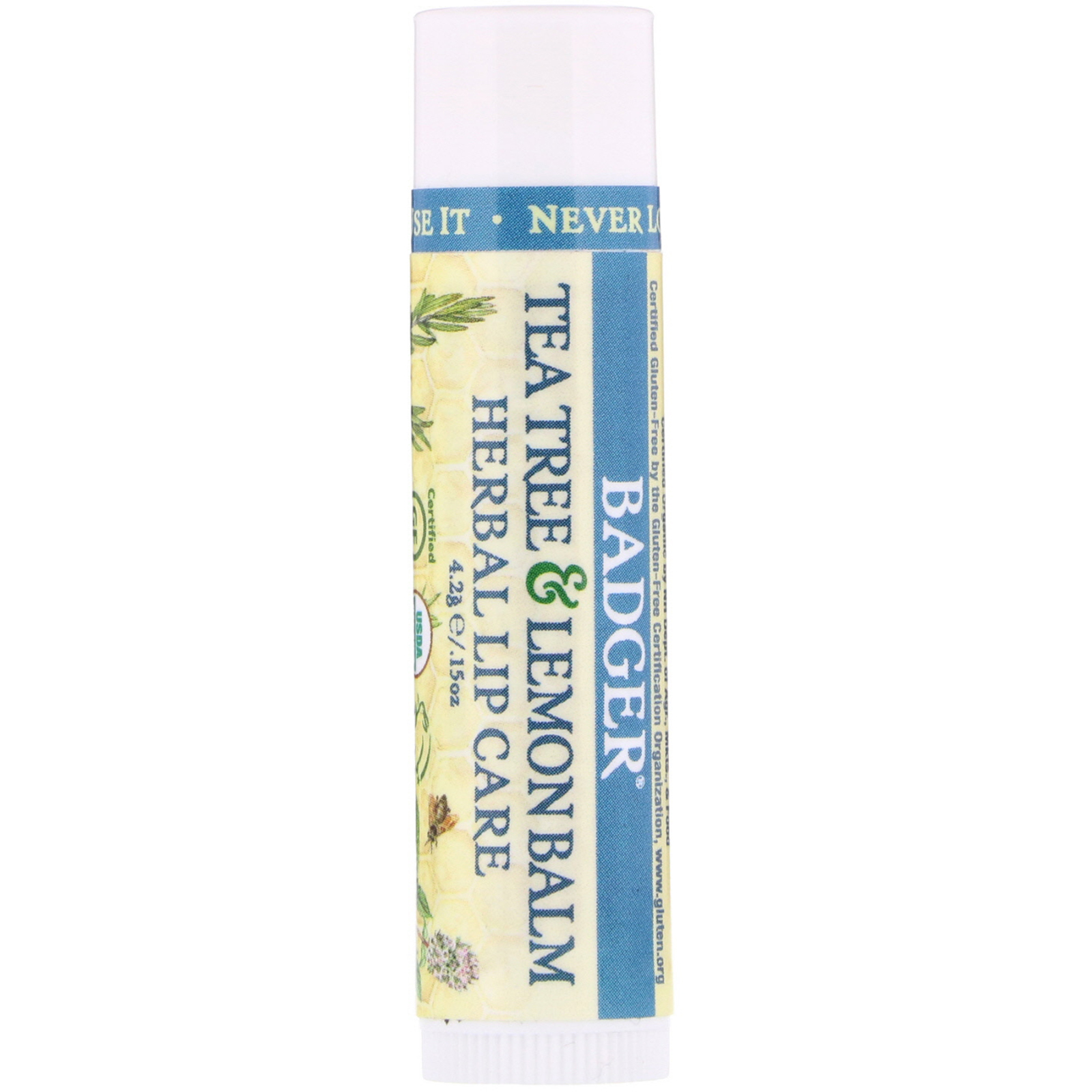 Badger Company, Bálsamo de Árvore-do-Chá e Limão Cuidado Herbáceo com os Lábios, .15 oz (4.2 g)