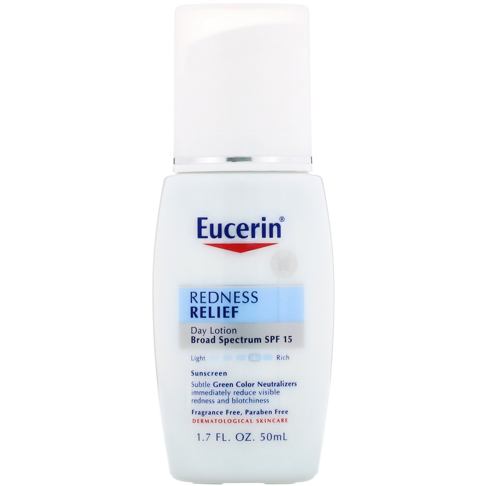 Eucerin, Alívio da vermelhidão, loção de aperfeiçoamento diário, FPS 15, sem perfume, 1,7 fl. oz. (50 mL)