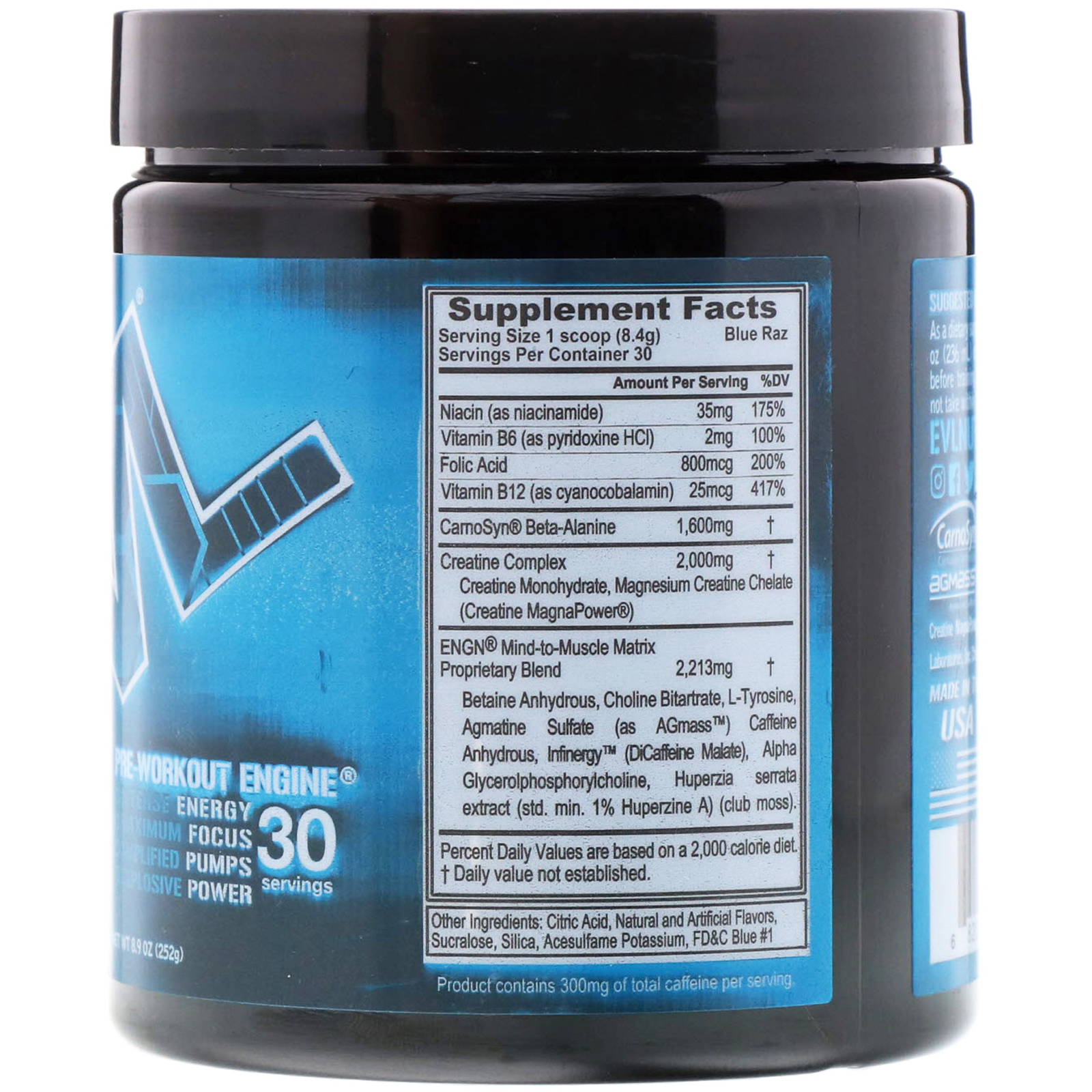 EVLution Nutrition, Pré-Treino ENGN, Blue Raz, 252 g - Imagem 2