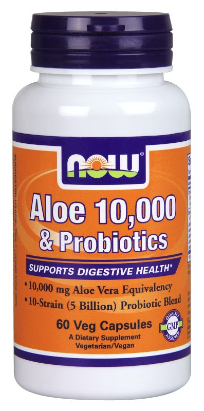 NOW Foods Aloe 10,000 & Probiotics - 60 Veg Capsules