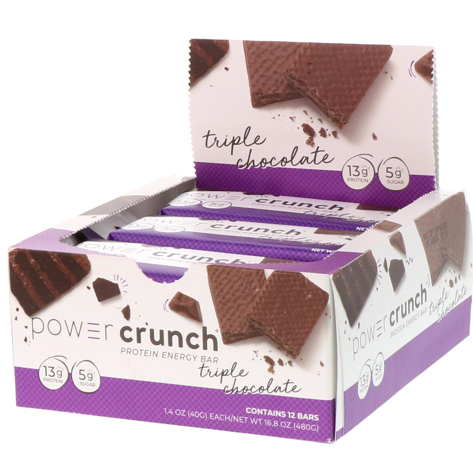 BNRG, Barra Energética Proteica Power Crunch, Original, Triple Chocolate, 12 Barras, 40 g (1,4 oz) Cada