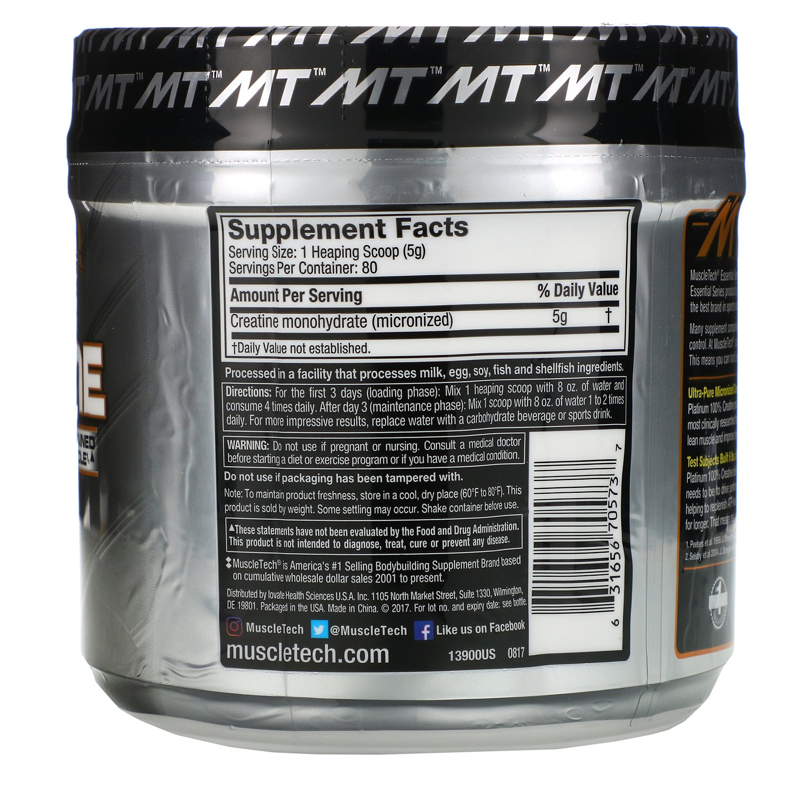 Muscletech, Essential Series, Platinum 100% Creatina, Sem Sabor, 400 g (14,11 oz) - Imagem 2