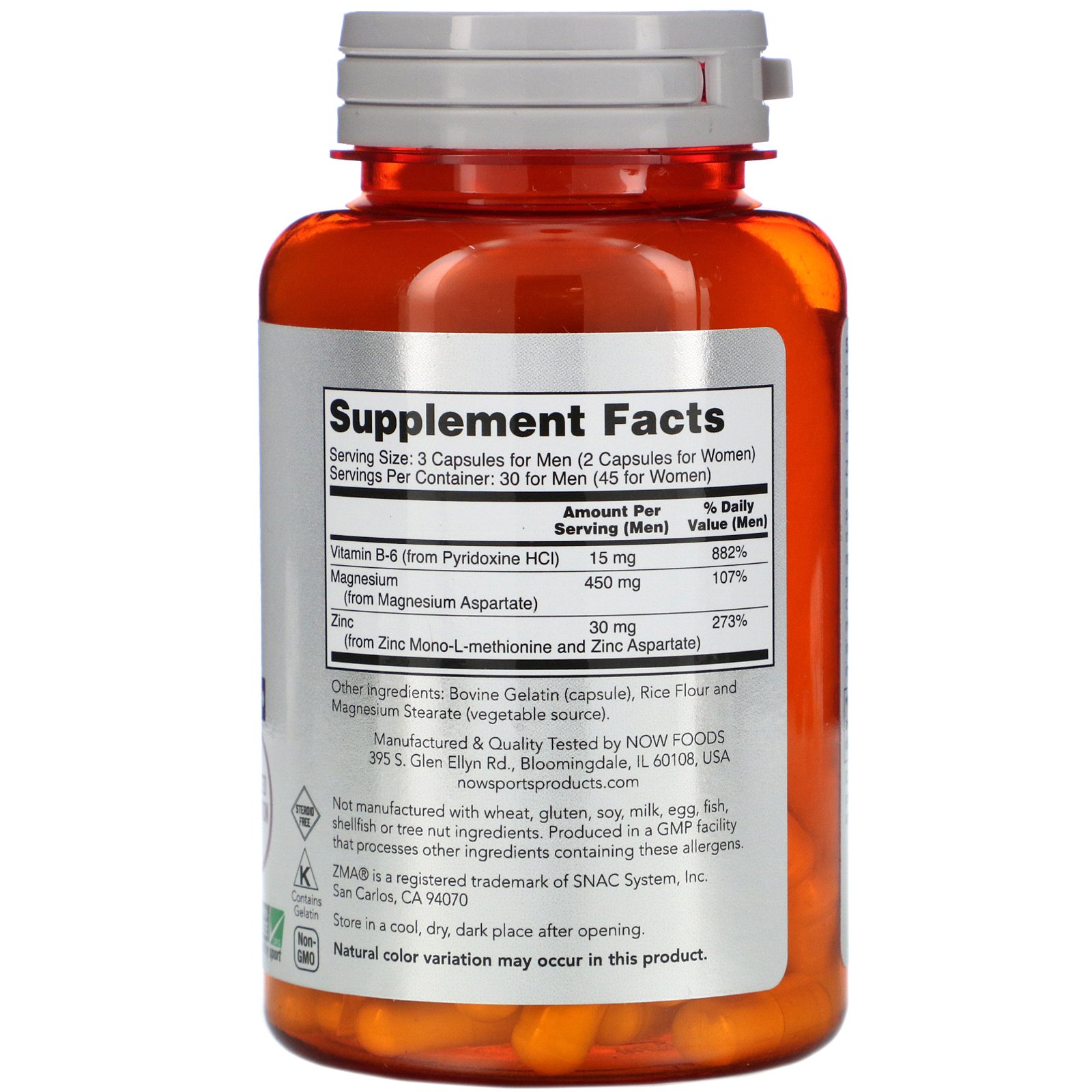 Now Foods, Esportes, ZMA, Recuperação Esportiva, 90 Cápsulas - Imagem 2