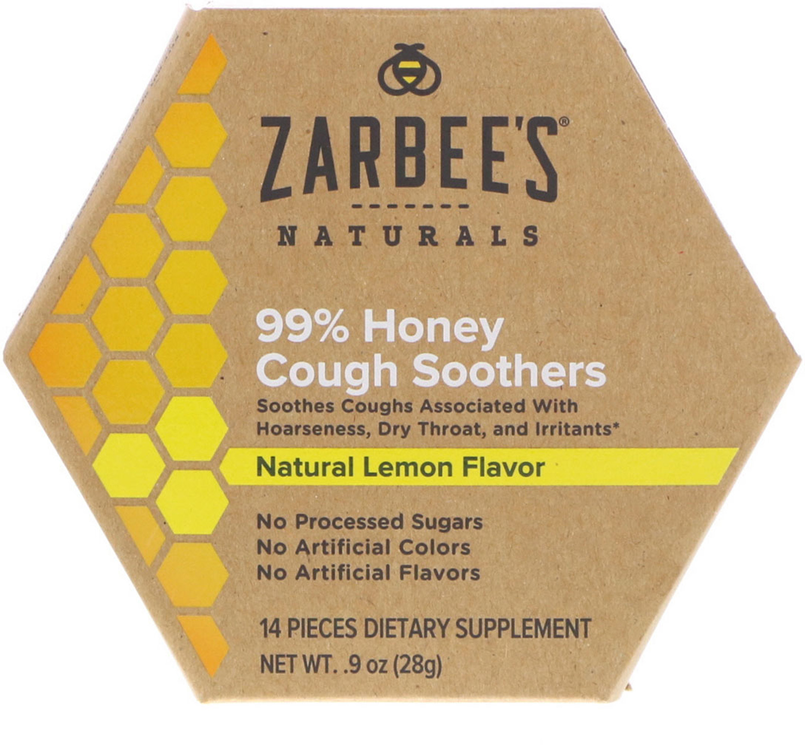 Zarbee's, Alívio para Tosse com 99% de Mel, Sabor Natural de Limão, 14 Unidades