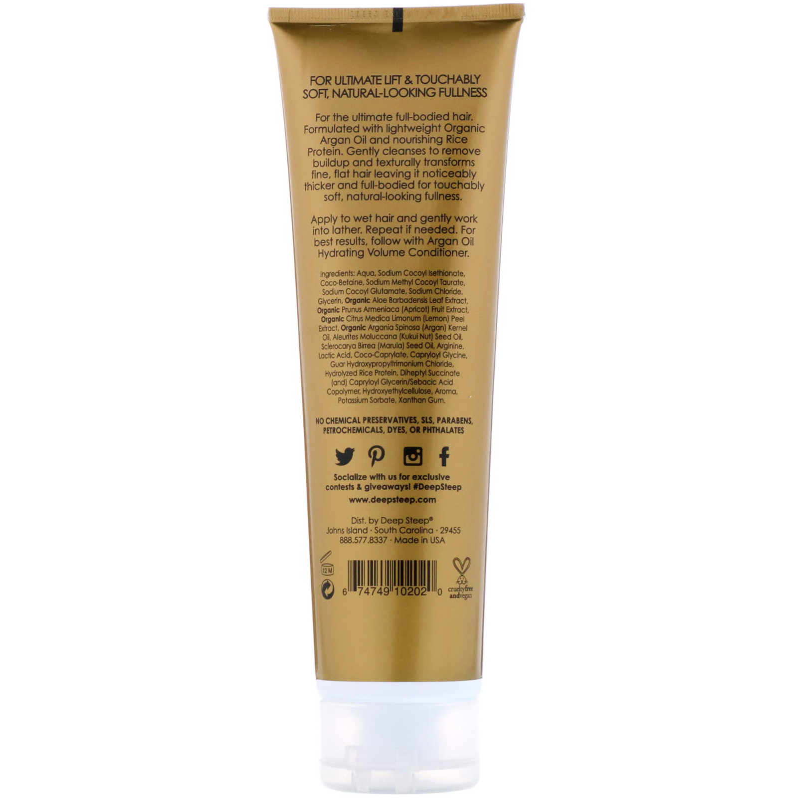 Deep Steep, Óleo de Argan, Shampoo Hidratante Para Volume, Deliciosamente Volumoso, 295ml - Imagem 2