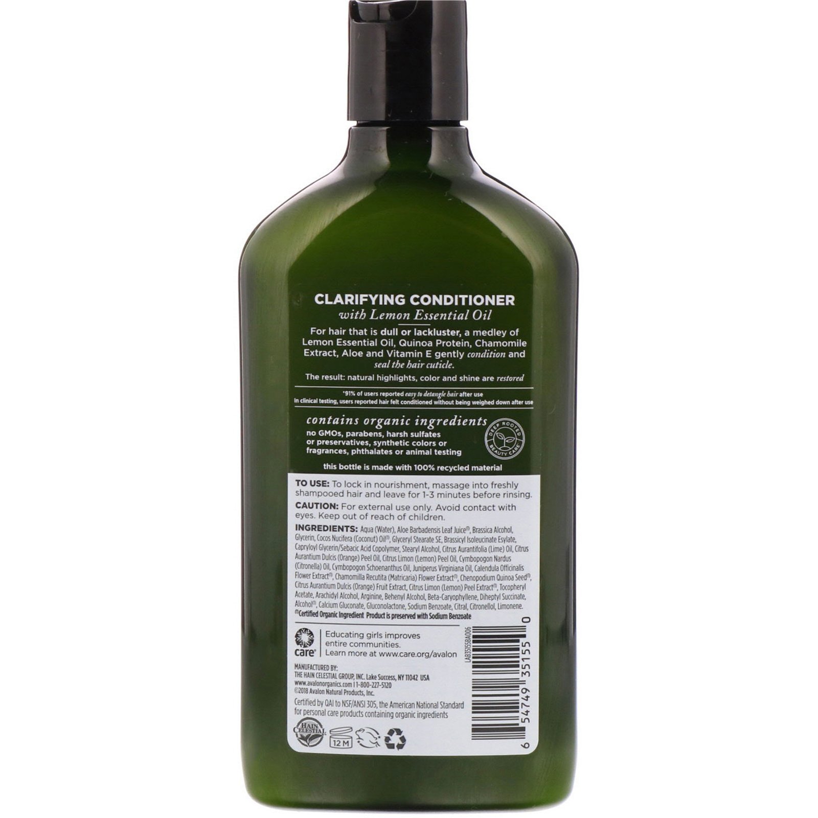 Avalon Organics, Condicionador, Limão Clarificante, 11 fl oz (325 ml) - Imagem 2