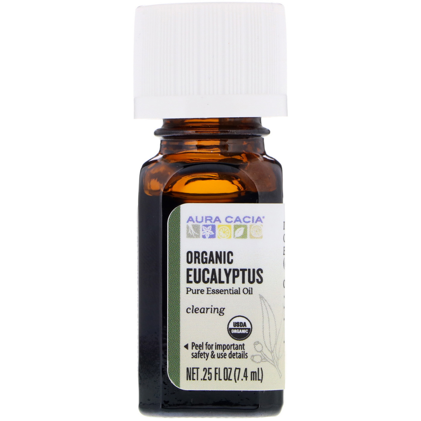 Aura Cacia, Pure Essential Oil, Organic Eucalyptus, 0.25 fl oz (7.4 ml)
