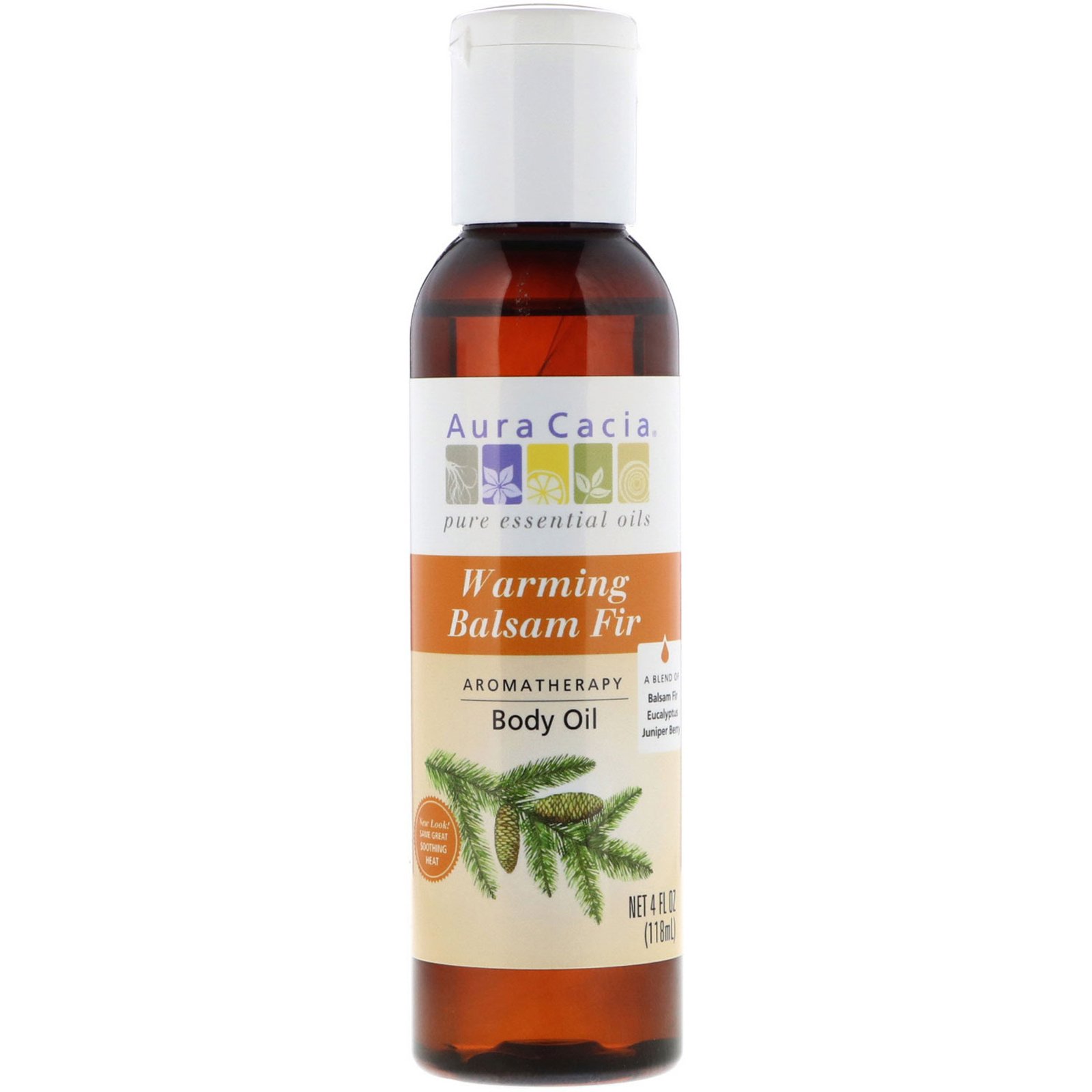 Aura Cacia, Óleo Corporal de Aromaterapia, Abeto Balsâmico Aquecedor, 4 fl oz (118 ml)