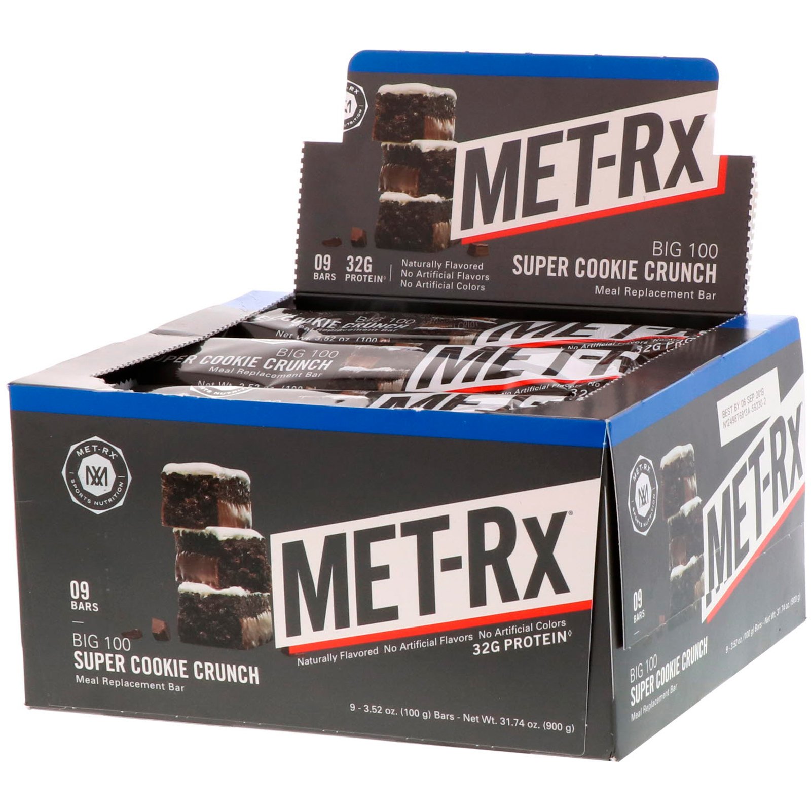 MET-Rx, Big 100, Barra de Substituição de Refeição, Super Cookie Crunch, 9 Barras, 100 g (3,52 oz) Cada