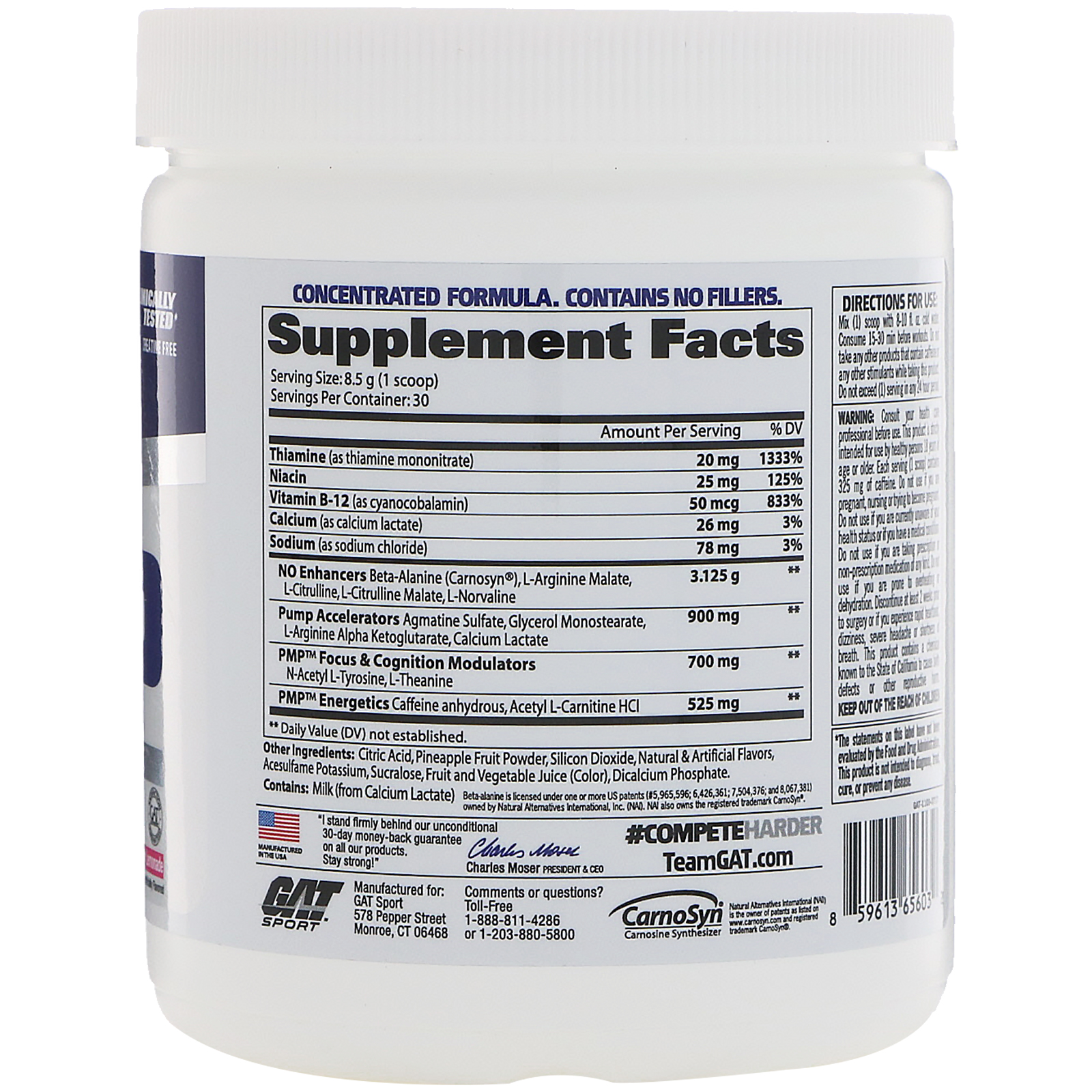 GAT, Desempenho Muscular Máximo, Pré-Treino, Limonada de Framboesa, 9 oz (255 g) - Imagem 2