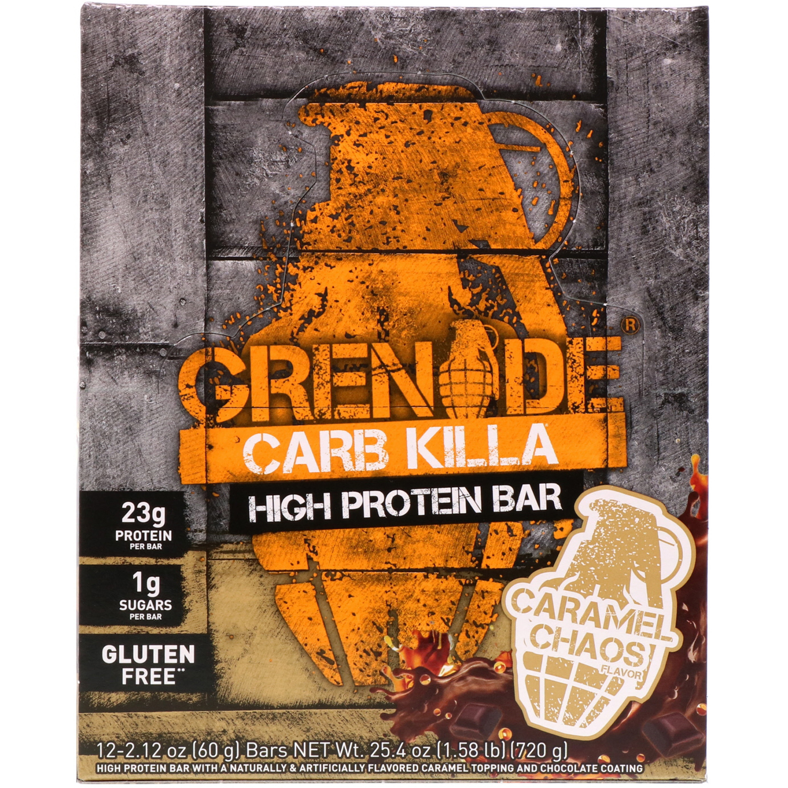 Grenade, Carb Killa, High Protein Bar, Caramel Chaos, 12 Bars, 2.12 oz (60 g) Each - Imagem 2