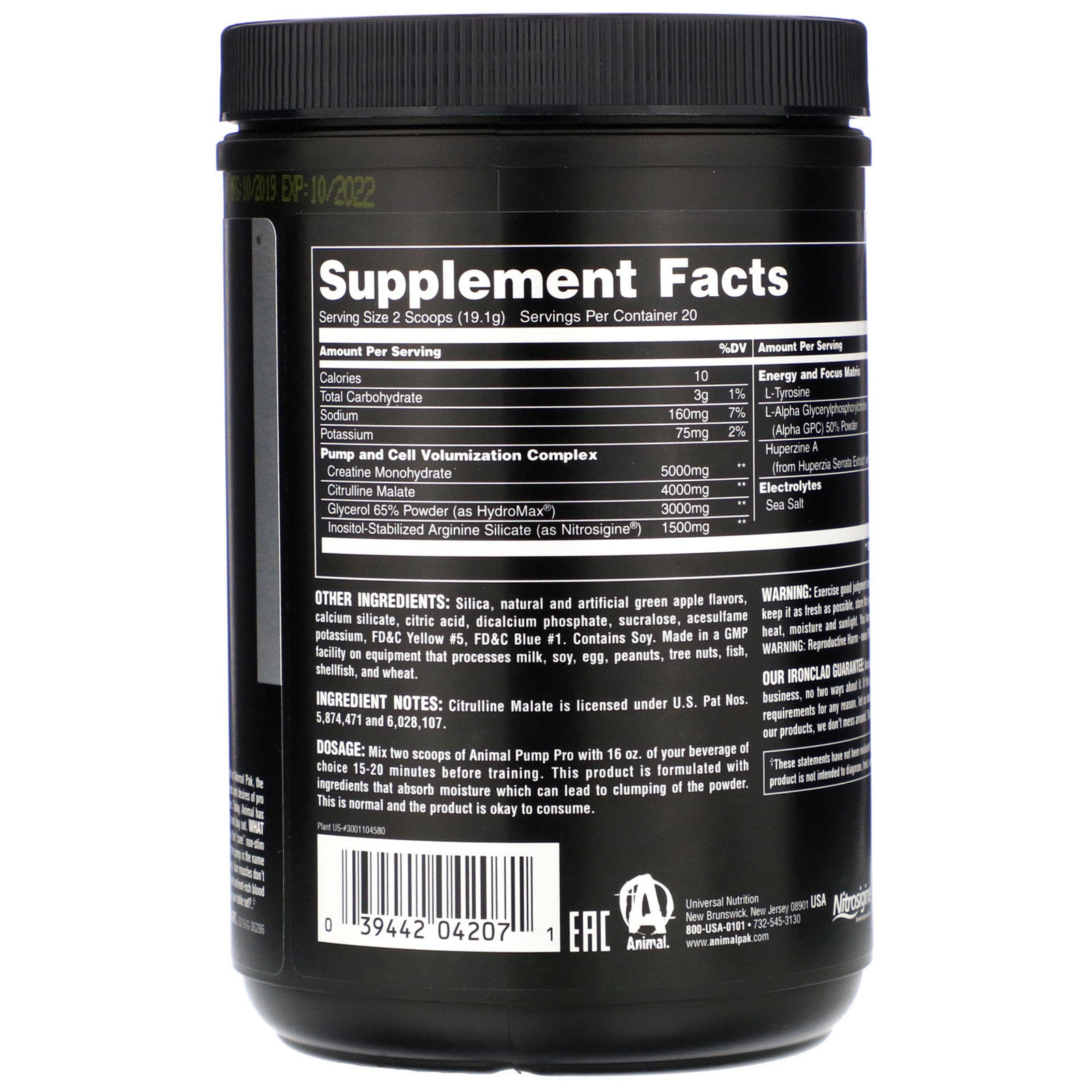 Universal Nutrition, Animal Pump Pro, Non-Stim Pre-Workout, Green Apple, 13.47 oz (382 g) - Imagem 2