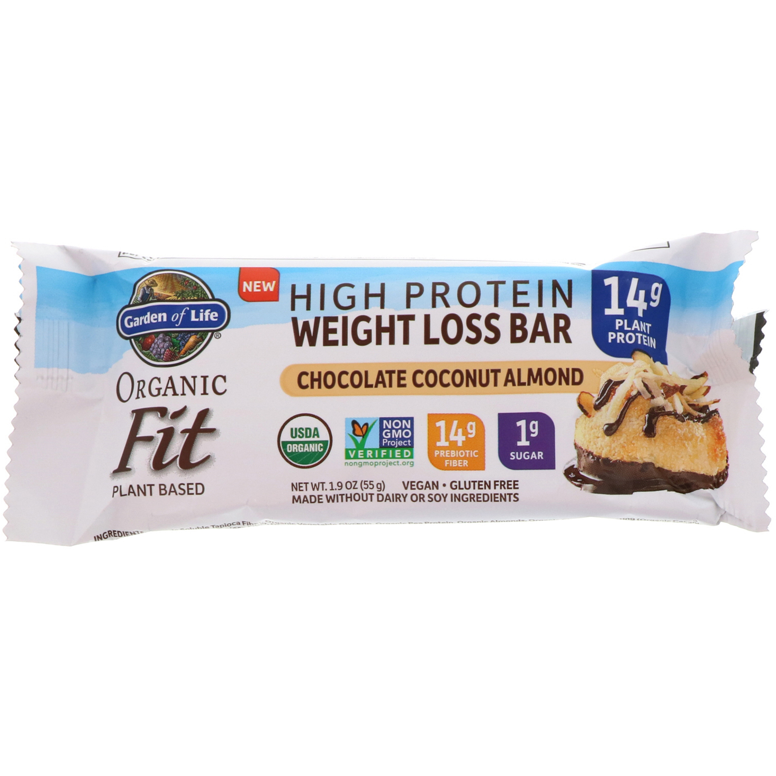 Garden of Life, Organic Fit, Barra com Alto Teor Proteico para Perda de Peso, Sabor Chocolate, Coco e Amêndoa, 12 Barras, 55 g (1,9 oz) Cada - Imagem 4