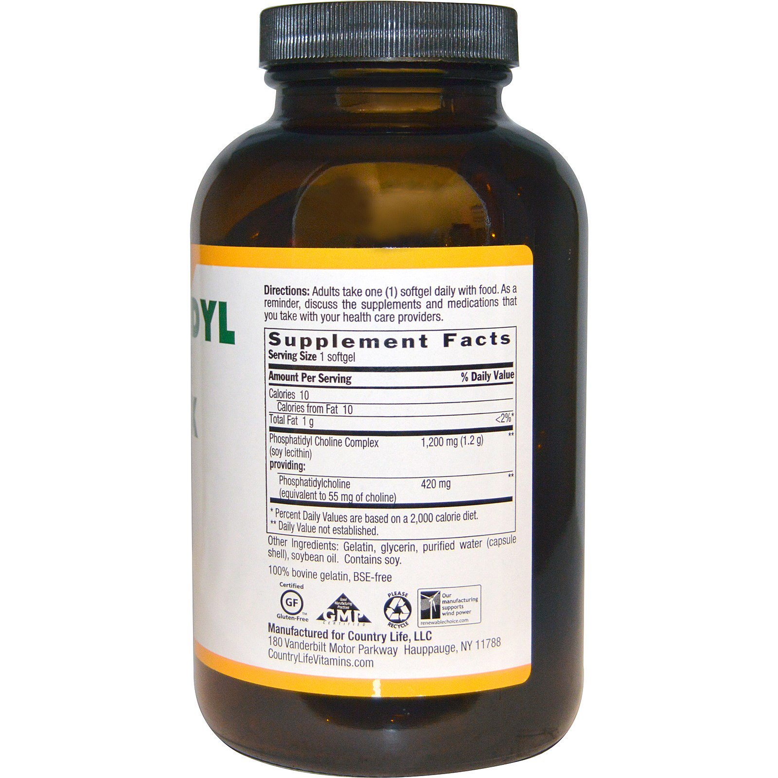 Country Life, Complexo de Fosfatidilcolina, 1.200 mg, 200 Cápsulas Softgel - Imagem 2