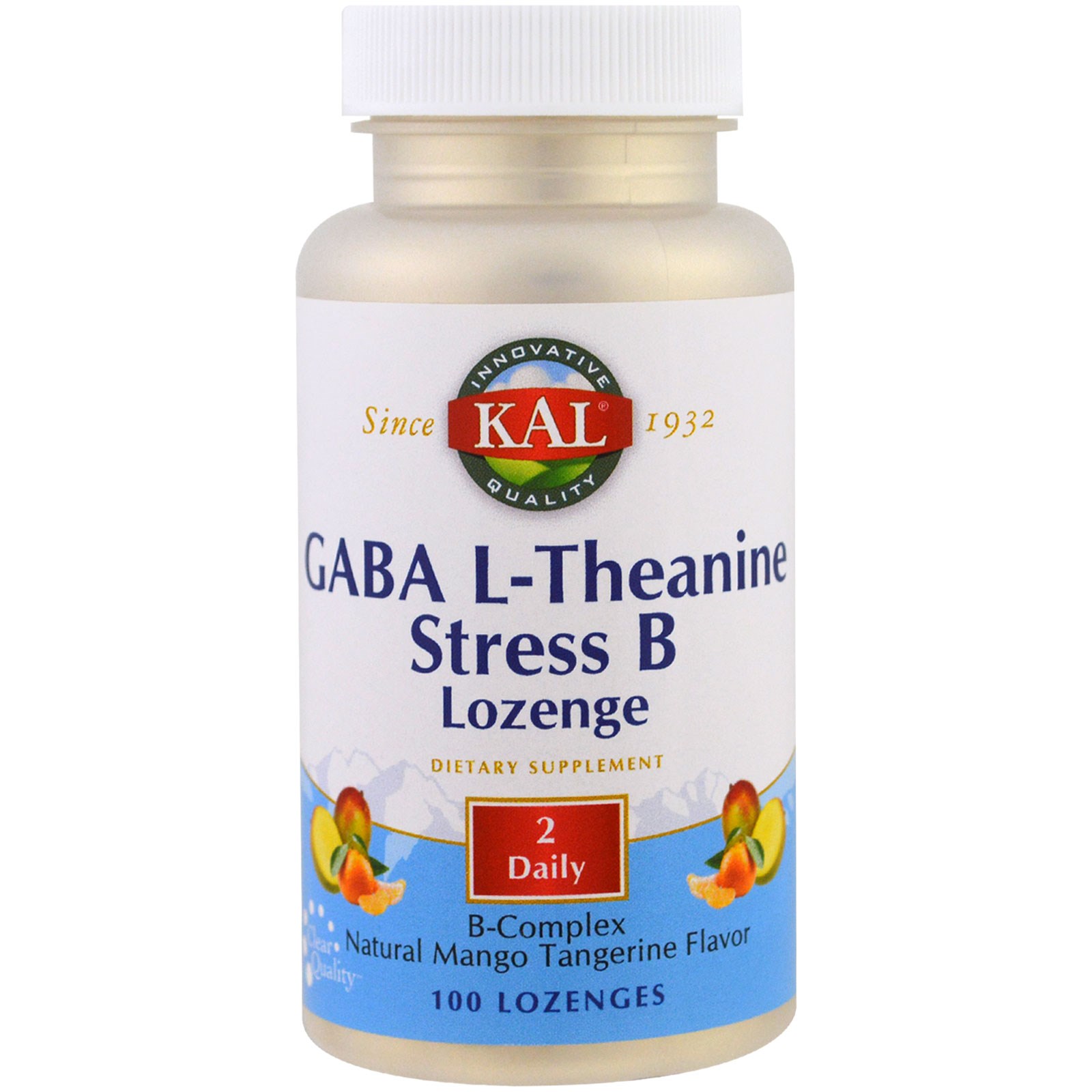KAL, Pastilhas Antiestresse B de GABA e L-Teanina, Sabor Natural de Manga e Tangerina, 100 Pastilhas