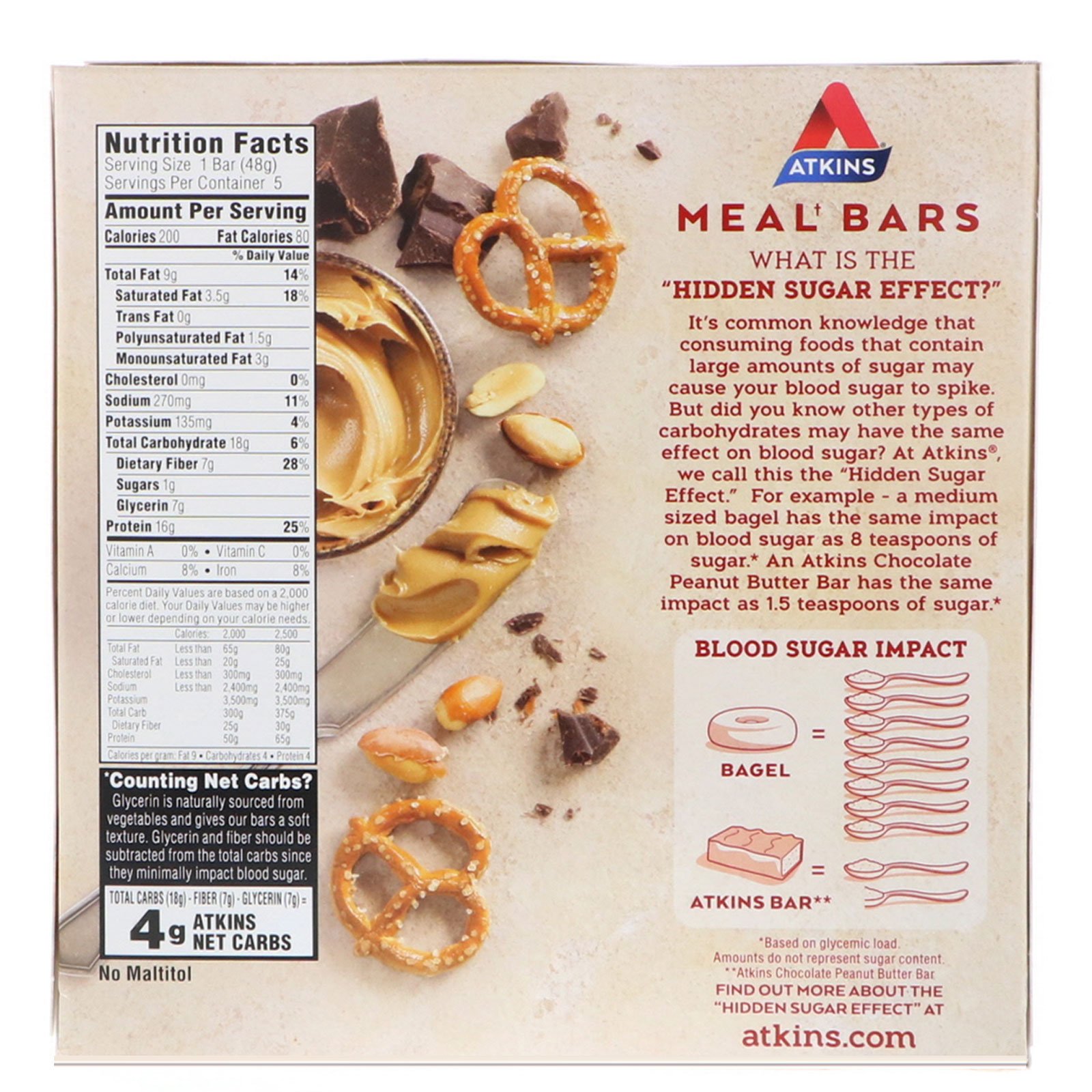 Atkins, Barra de Pretzel de Manteiga de Amendoim e Chocolate, 5 Barras, 48 g (1,69 oz) Cada - Imagem 2