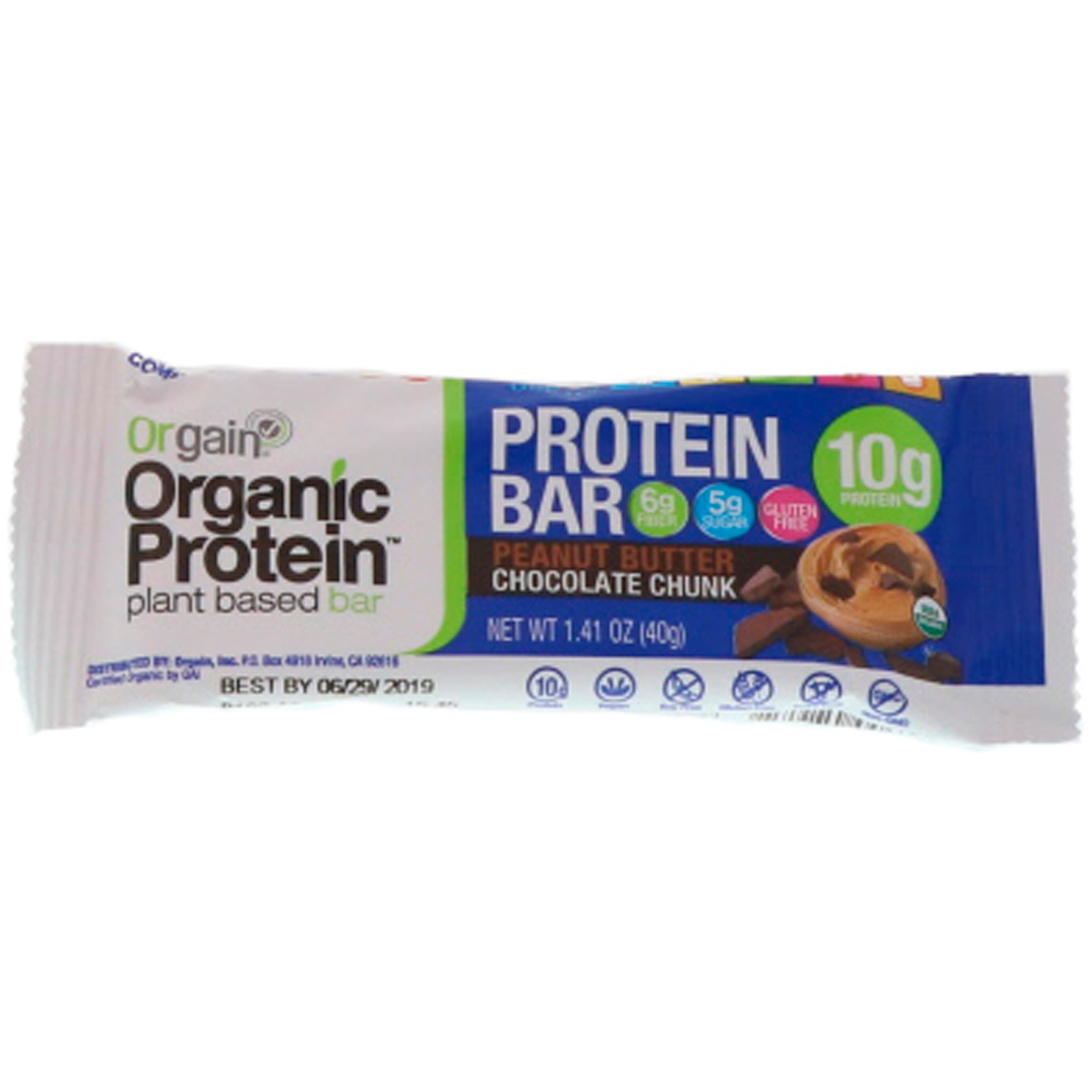 Orgain, Barra de Proteína Orgânica à Base de Plantas, Pedaço de Chocolate com Manteiga de Amendoim, 12 Barras, 40 g (1,41 oz) Cada - Imagem 4