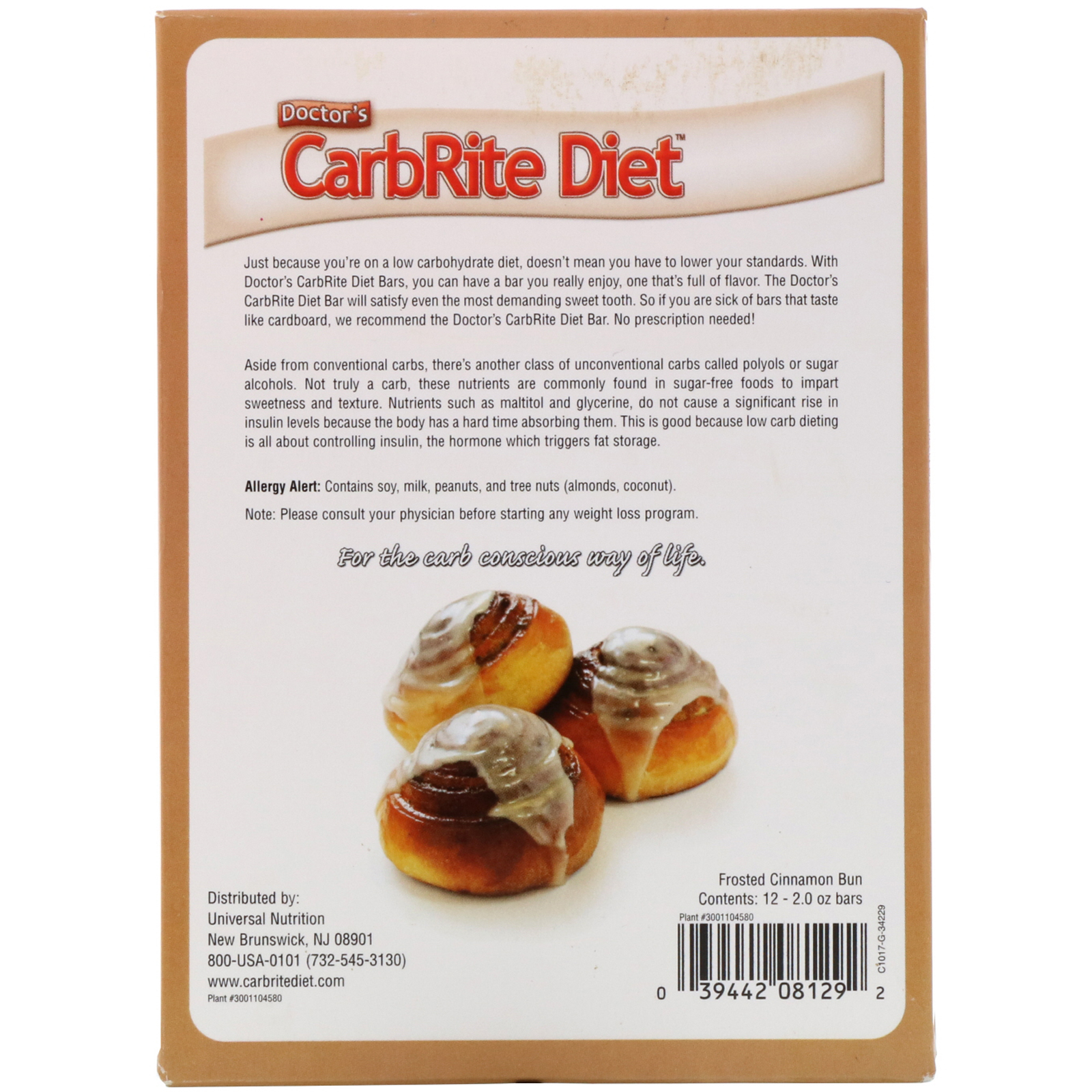 Universal Nutrition, Doctor's CarbRite Diet Bars, Frosted Cinnamon Bun, 12 Bars, 2.00 oz (56.7 g) Each - Imagem 3
