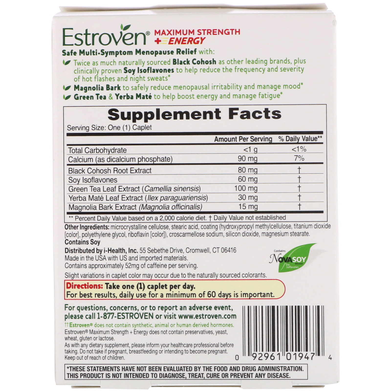 Estroven, Menopause Relief, Maximum Strength + Energy, 28 Caplets - Imagem 2