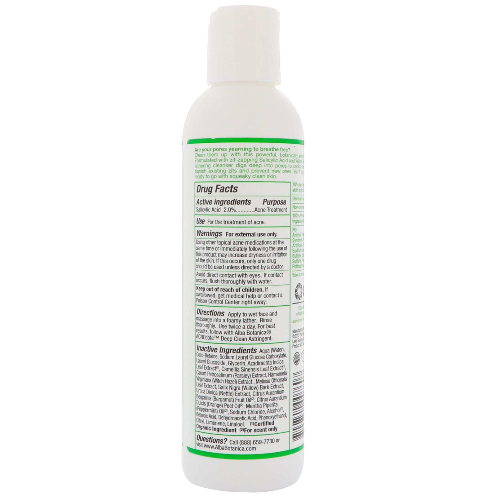 Alba Botanica, Acne Dote, Limpeza Profunda dos Poros, Sem Óleo, 177 ml (6 fl oz) - Imagem 2