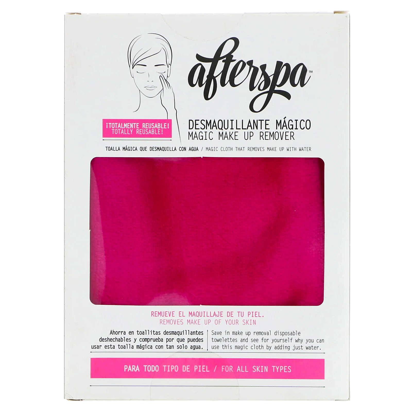 AfterSpa, Toalha Mágica Removedora de Maquiagem (reusável), Rosa, 1 toalha - Imagem 2