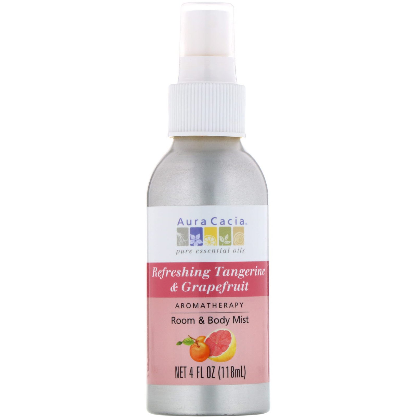 Aura Cacia, Spray de Sala & Corpo, Tangerina Refrescante & Toranja, 4 fl oz (118 ml)