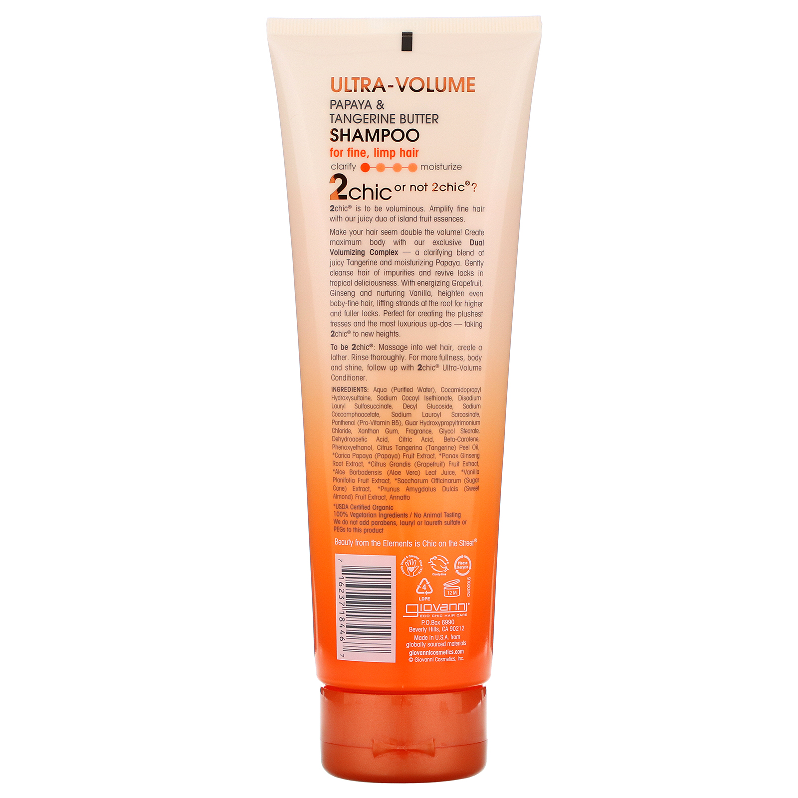 Giovanni, 2chic, Shampoo Ultravolumizante, para Cabelos Finos e Frágeis, Manteiga de Tangerina e Mamão-Papaia, 250 ml (8,5 fl oz) - Imagem 2