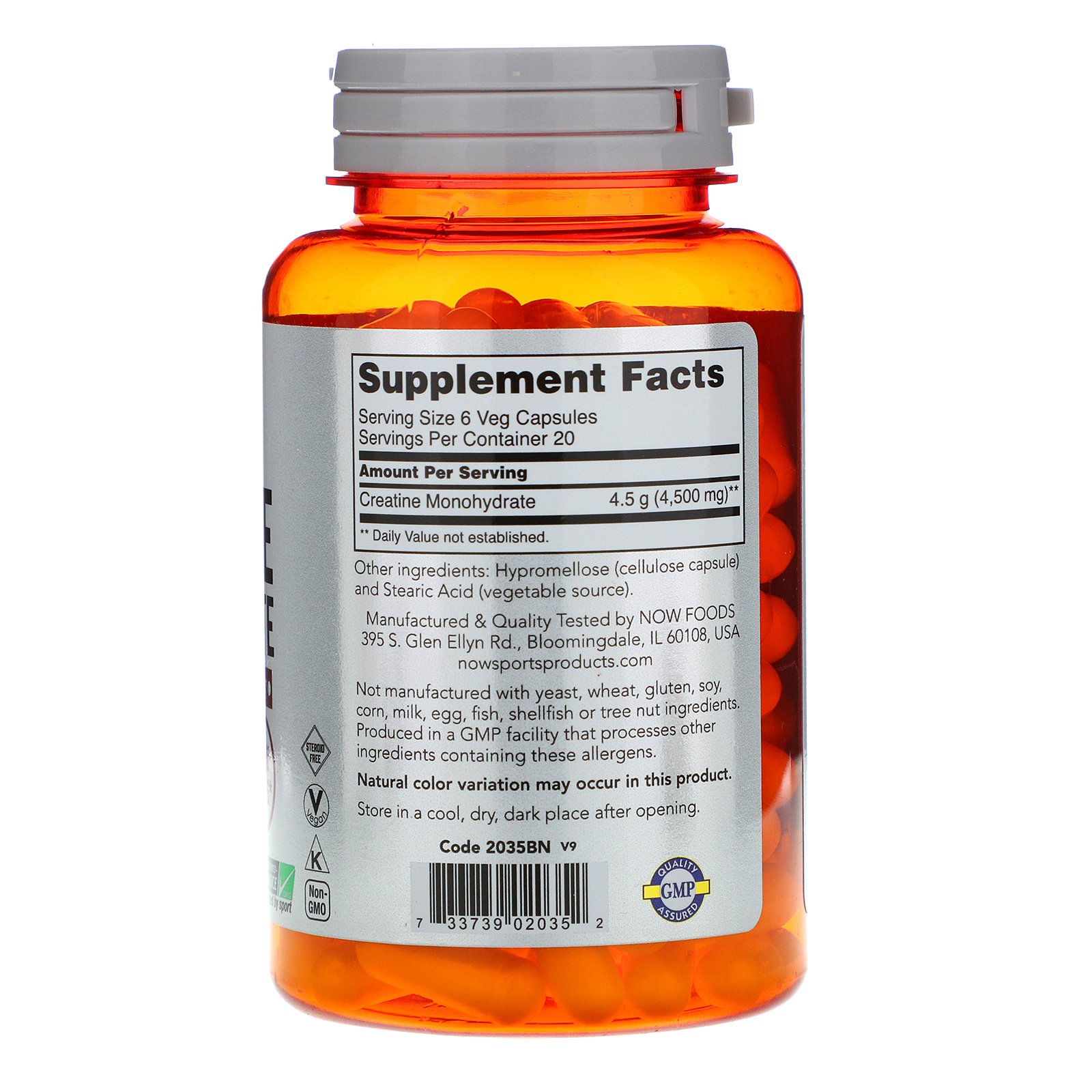 Now Foods, Sports, Creatine Monohydrate, 750 mg, 120 Veg Capsules - Imagem 2