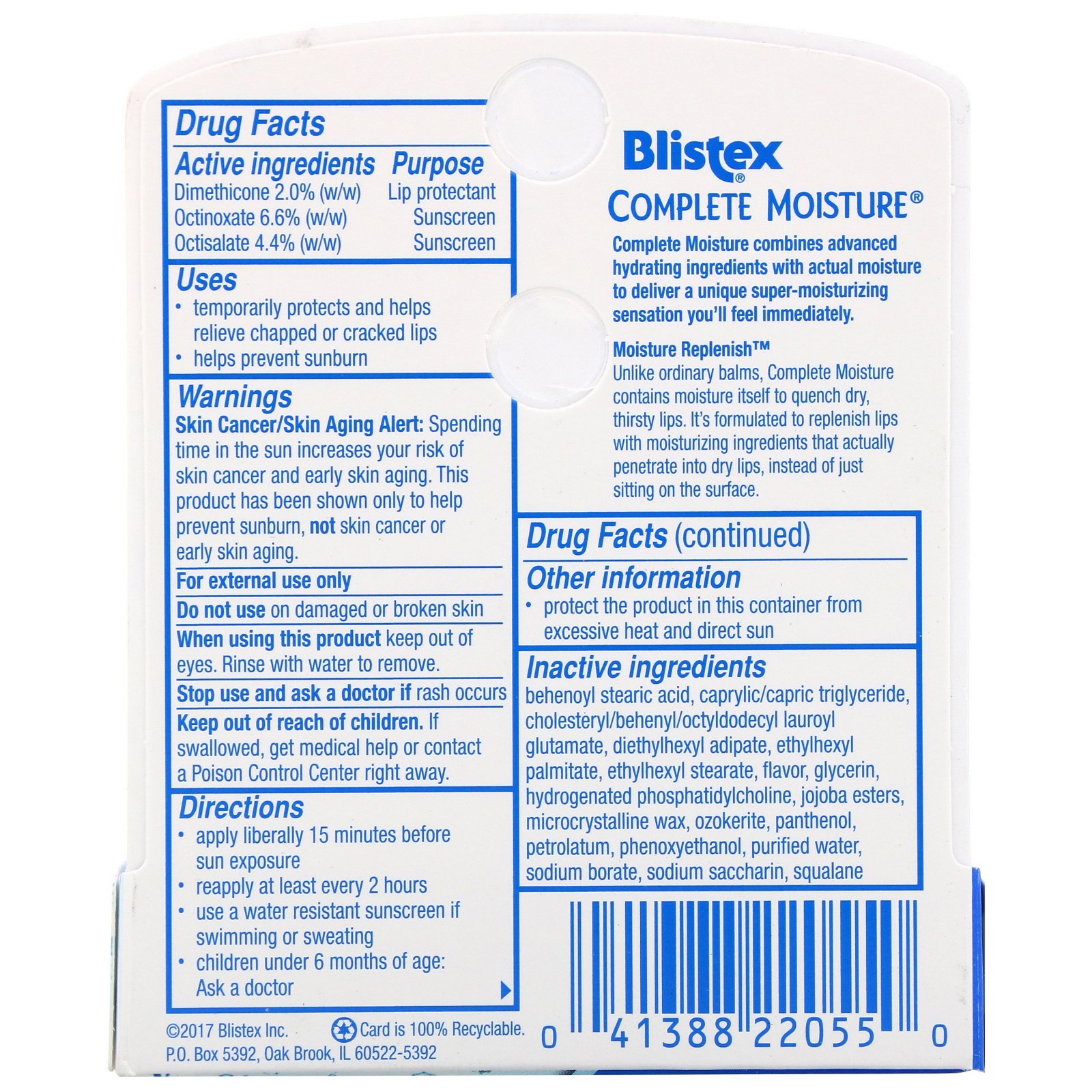 Blistex, Hidratante Completo, Hidratante Labial com Protetor Solar, SPF 15, .15 oz (4.25 g) - Imagem 3