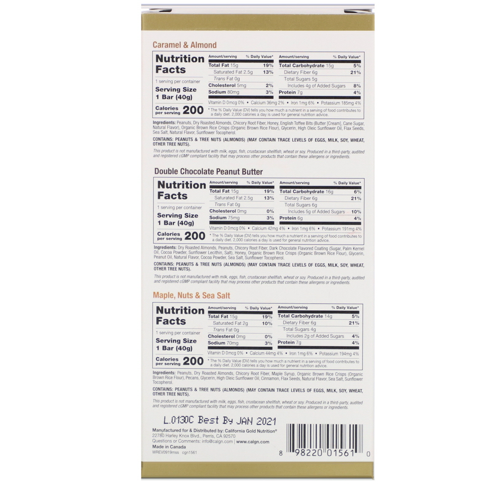 California Gold Nutrition, Foods, Sample Snack Bar Pack, 3 Bars, 1.4 oz (40 g) Each - Imagem 2