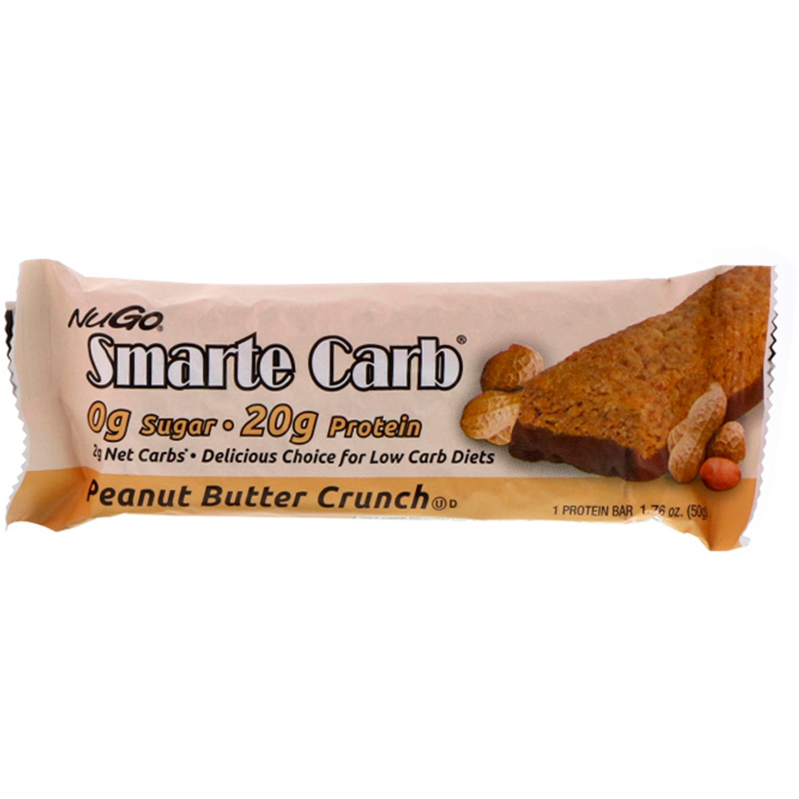 NuGo Nutrition, Smarte Carb Bar, Peanut Butter Crunch, 12 Bars, 1.76 oz (50 g) Each - Imagem 4