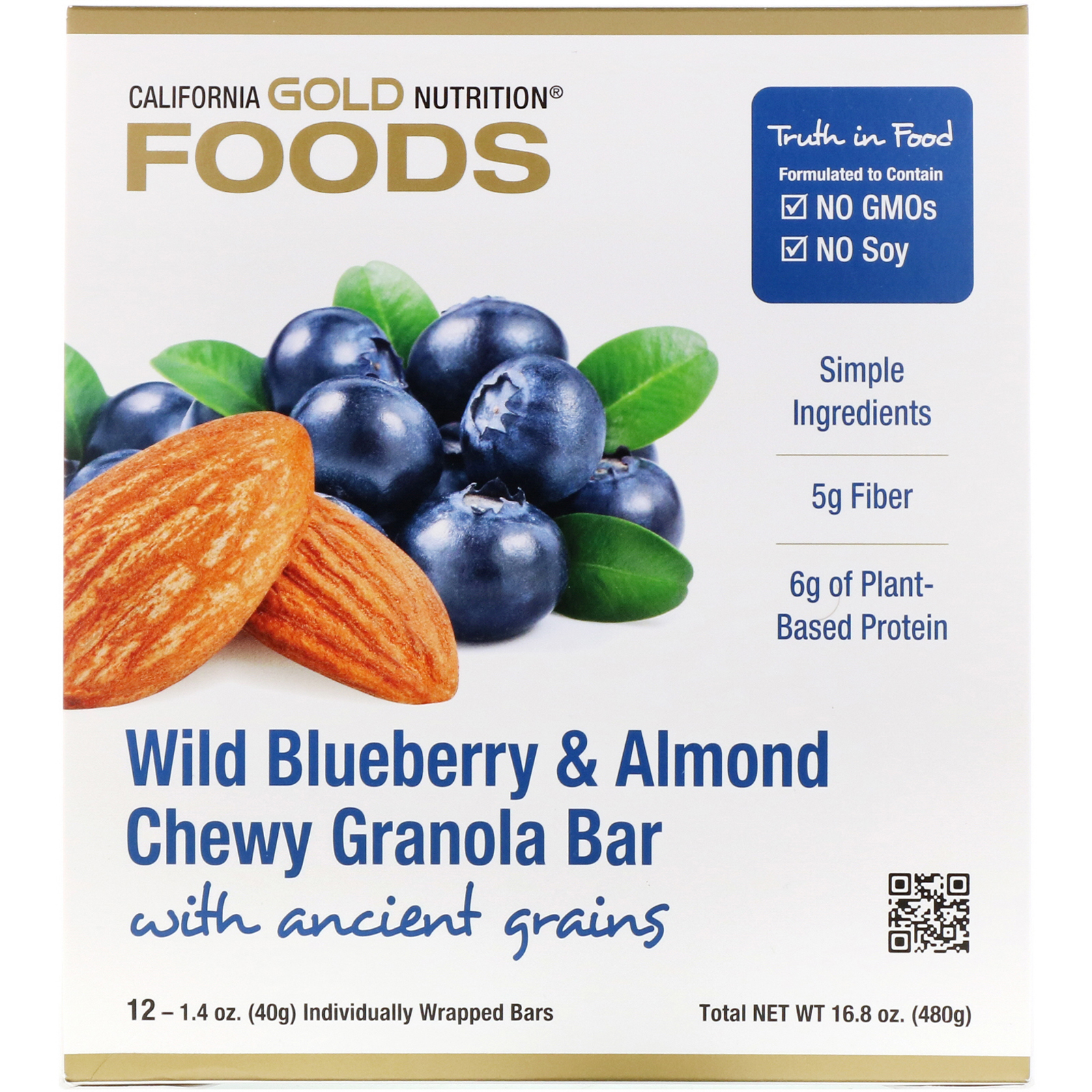 California Gold Nutrition, Alimentos, Barras de Mirtilo Silvestre e Granola de Amêndoa, 12 Barras, 1,4 oz (40 g) Cada - Imagem 2