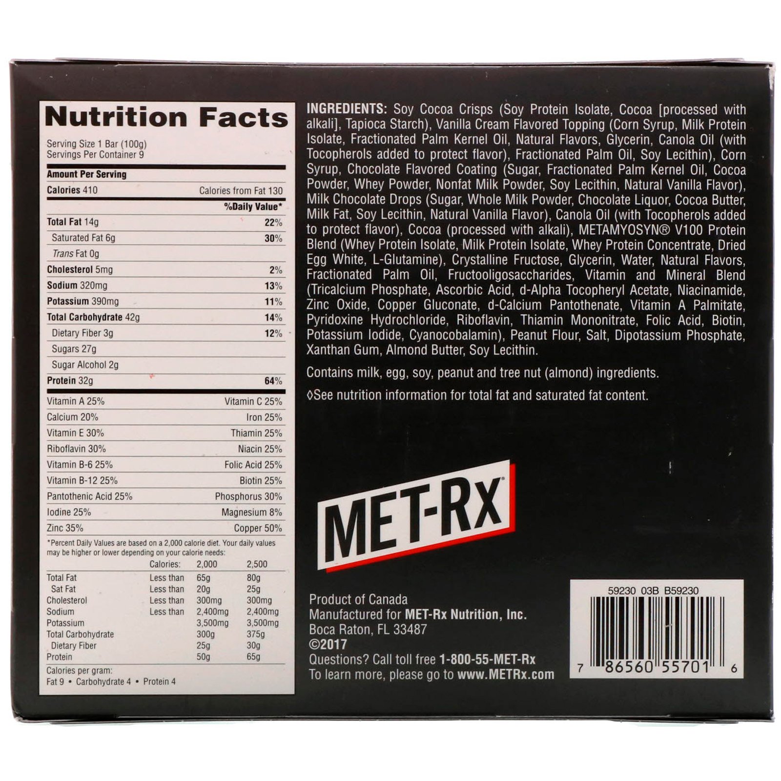 MET-Rx, Big 100, Barra de Substituição de Refeição, Super Cookie Crunch, 9 Barras, 100 g (3,52 oz) Cada - Imagem 3